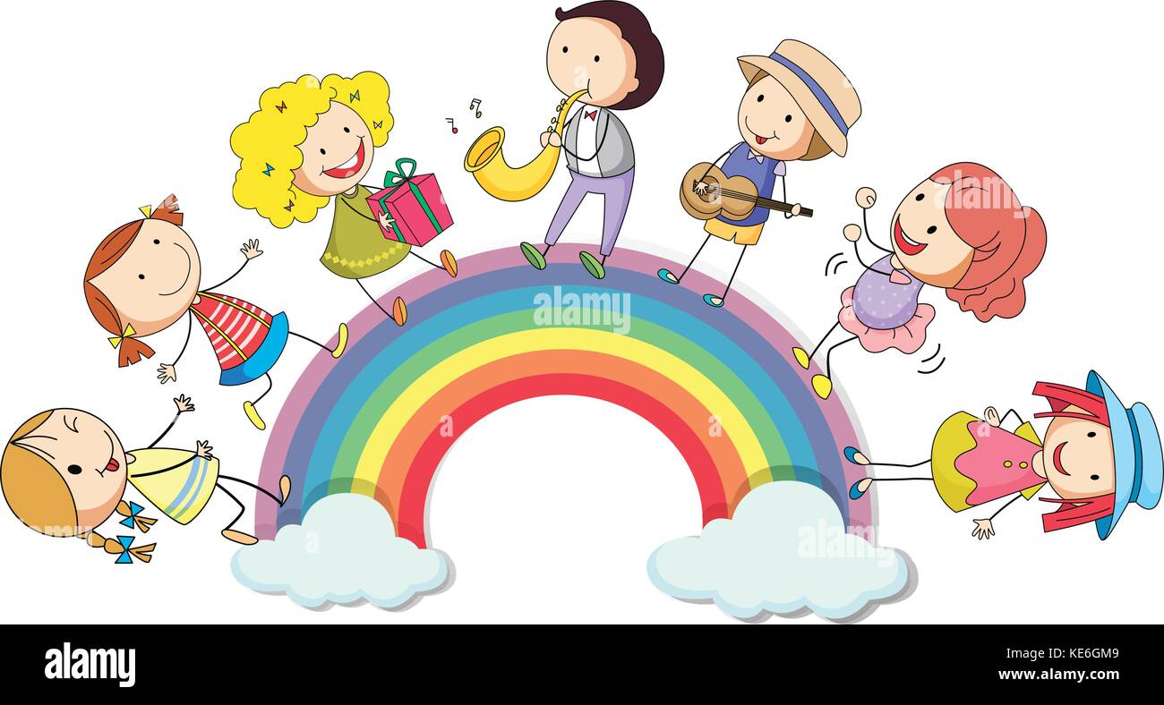 People standing over the rainbow illustration Stock Vector Image & Art ...