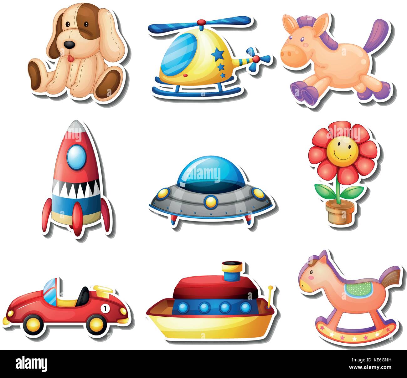 Many toys on white background illustration Stock Vector Image & Art - Alamy
