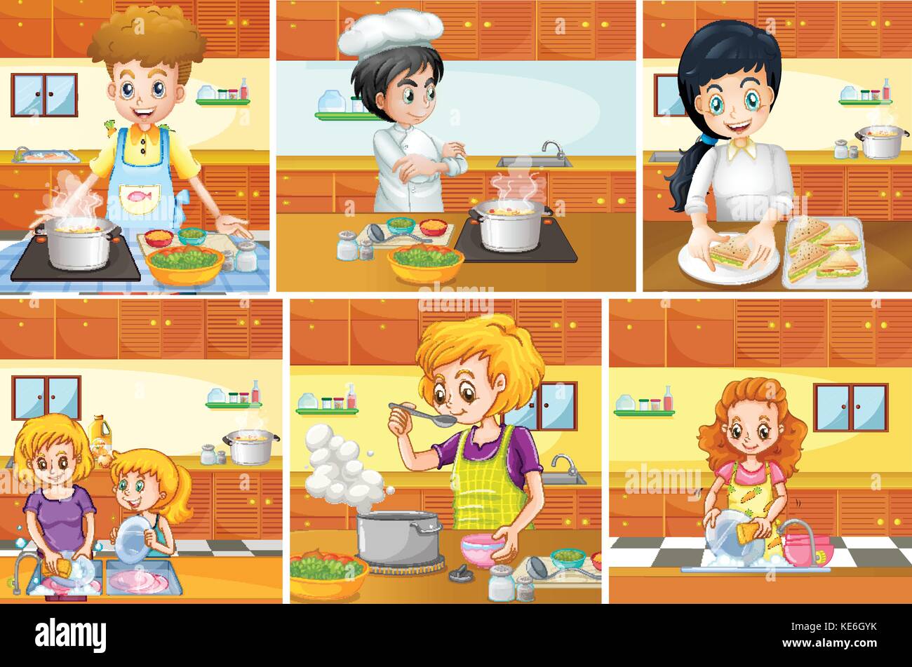 Restaurant six people vector hi-res stock photography and images - Alamy