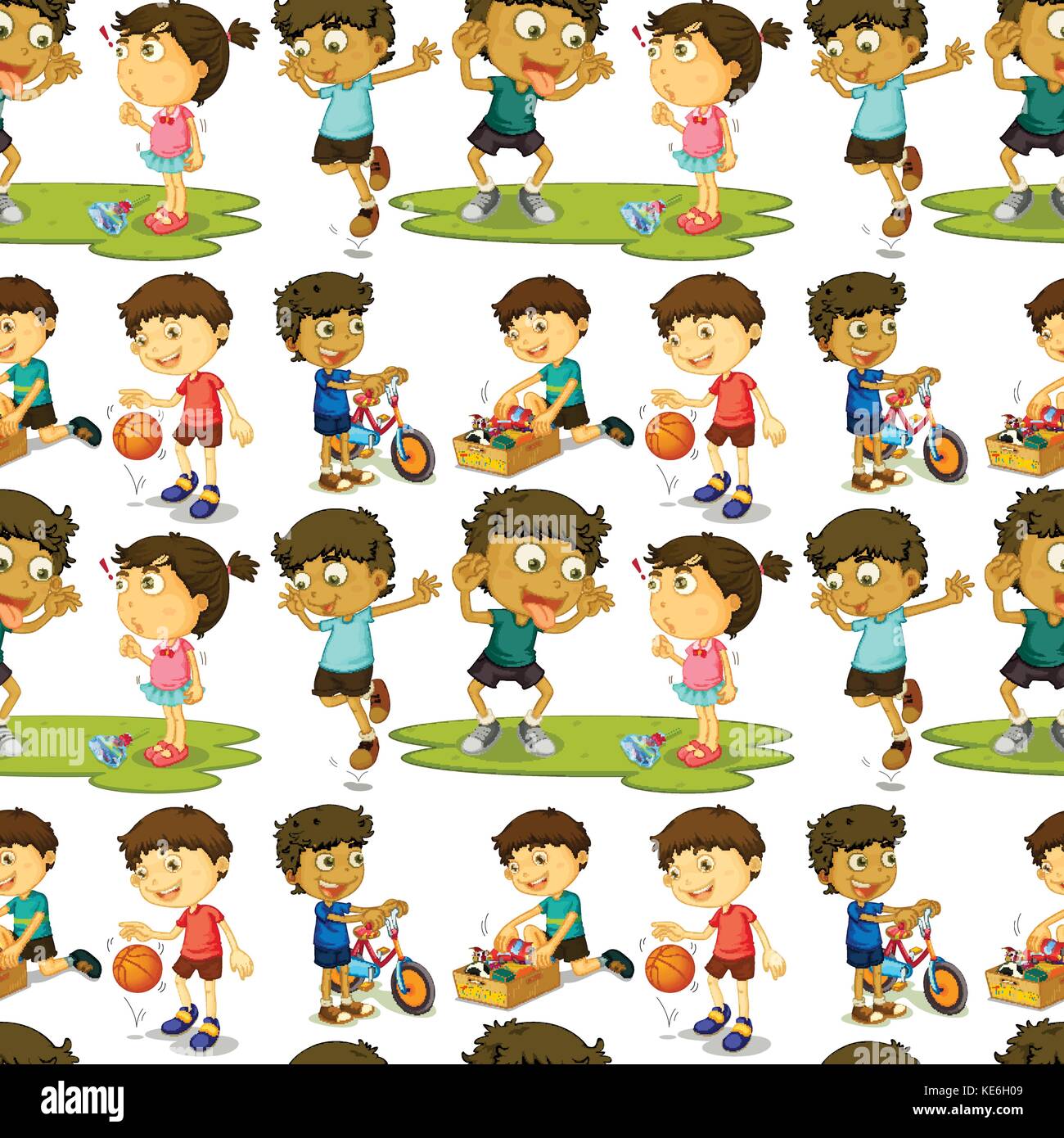Seamless boys and girls playing illustration Stock Vector