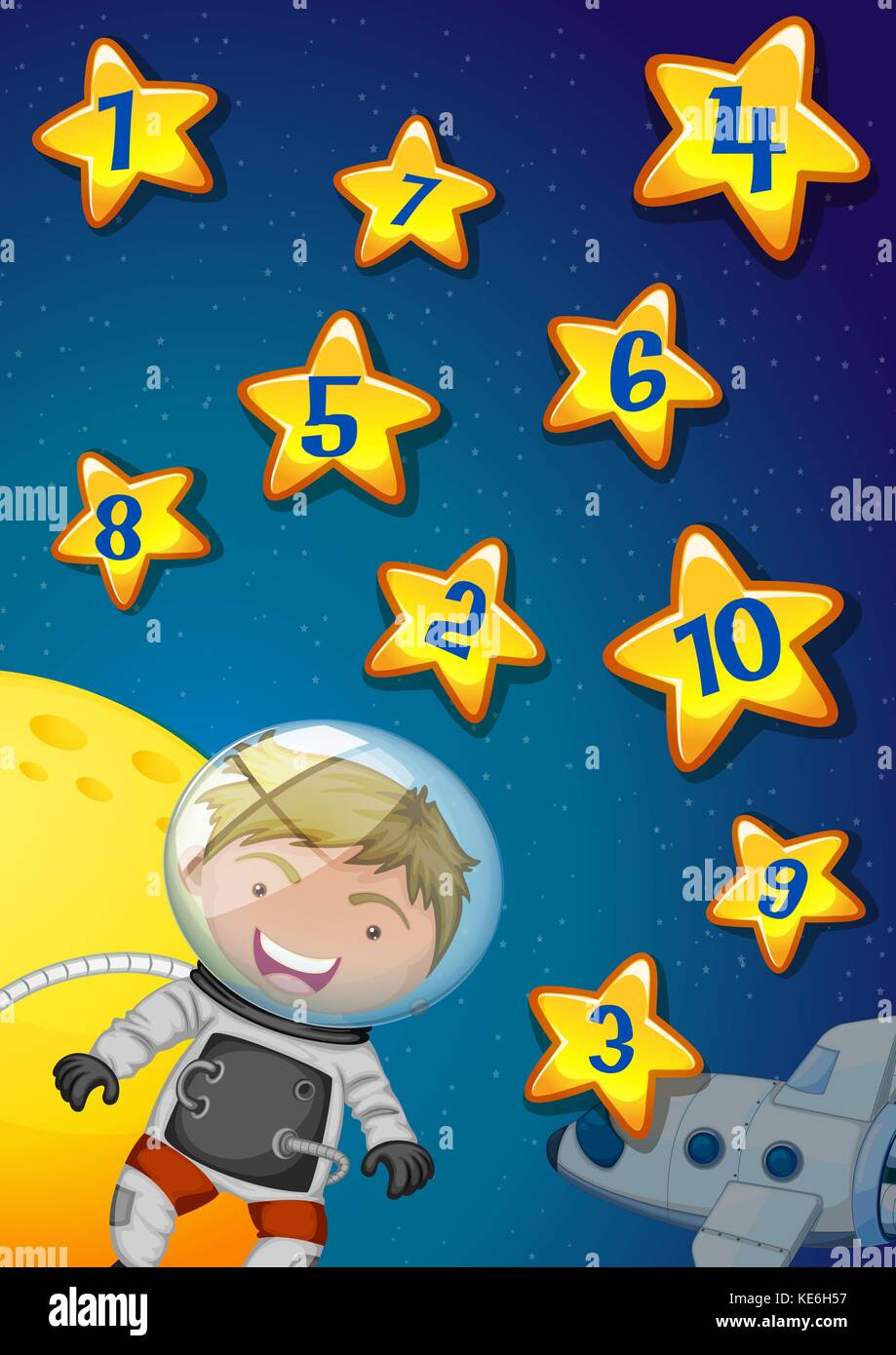 Numbers on stars with astronaunt flying in the space illustration Stock