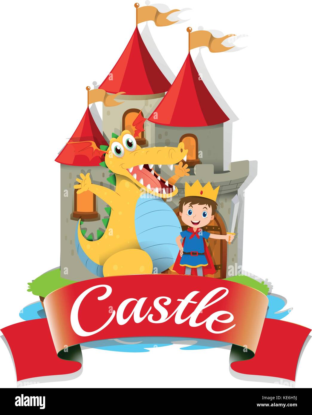 Prince and dragon at the castle illustration Stock Vector Image & Art ...