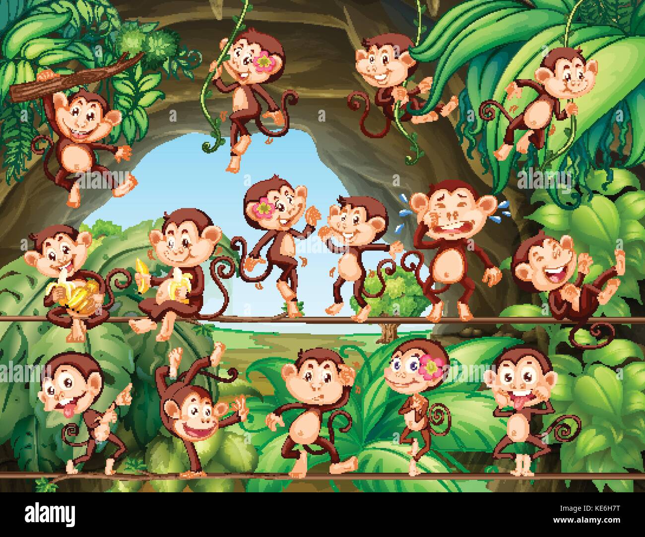 Monkeys living in the forest illustration Stock Vector Image & Art - Alamy