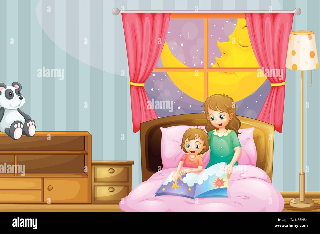 Mother telling bedtime story at night illustration Stock Vector Image & Art  - Alamy