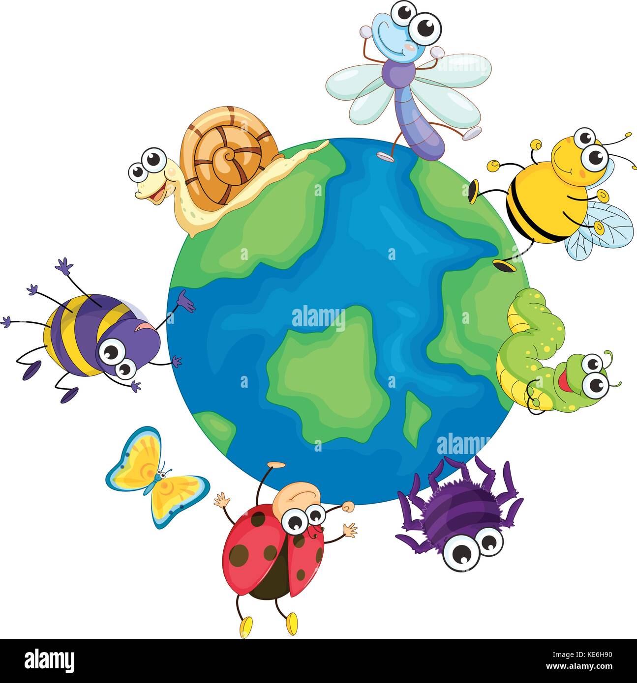 Different bugs around the world illustration Stock Vector