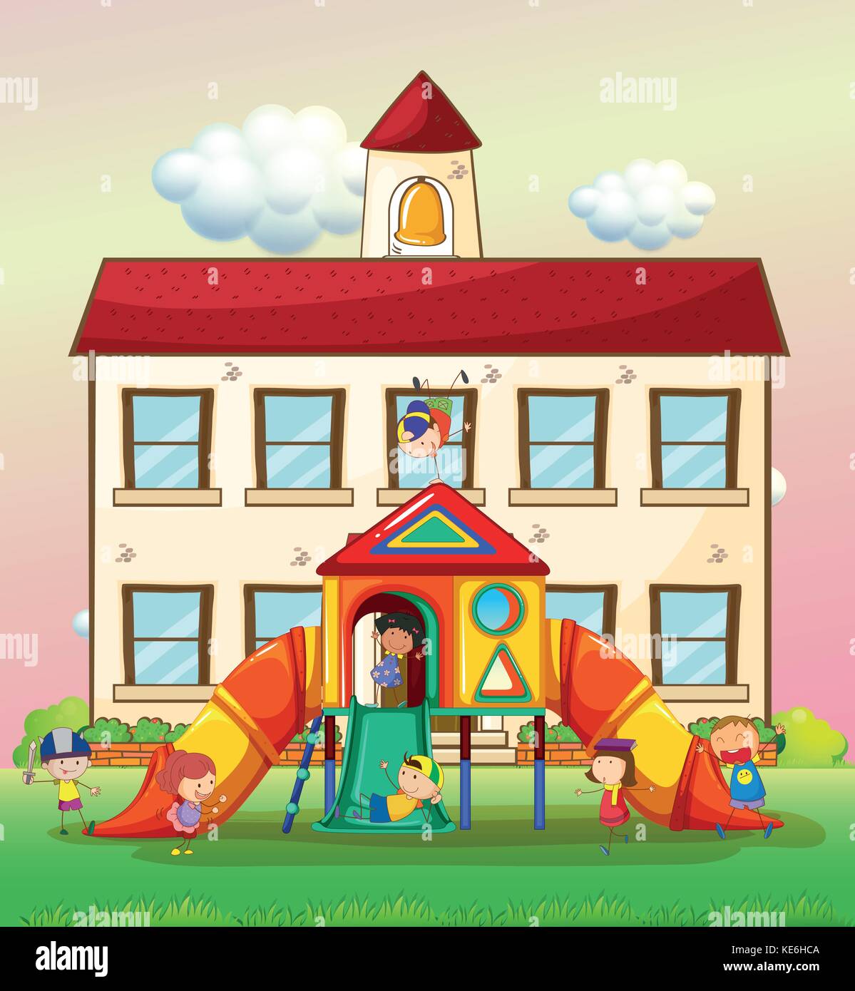 Children playing slide at school illustration Stock Vector Image & Art ...