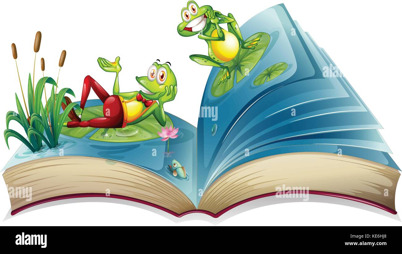 Open book with two frogs in the pond illustration Stock Vector Image ...