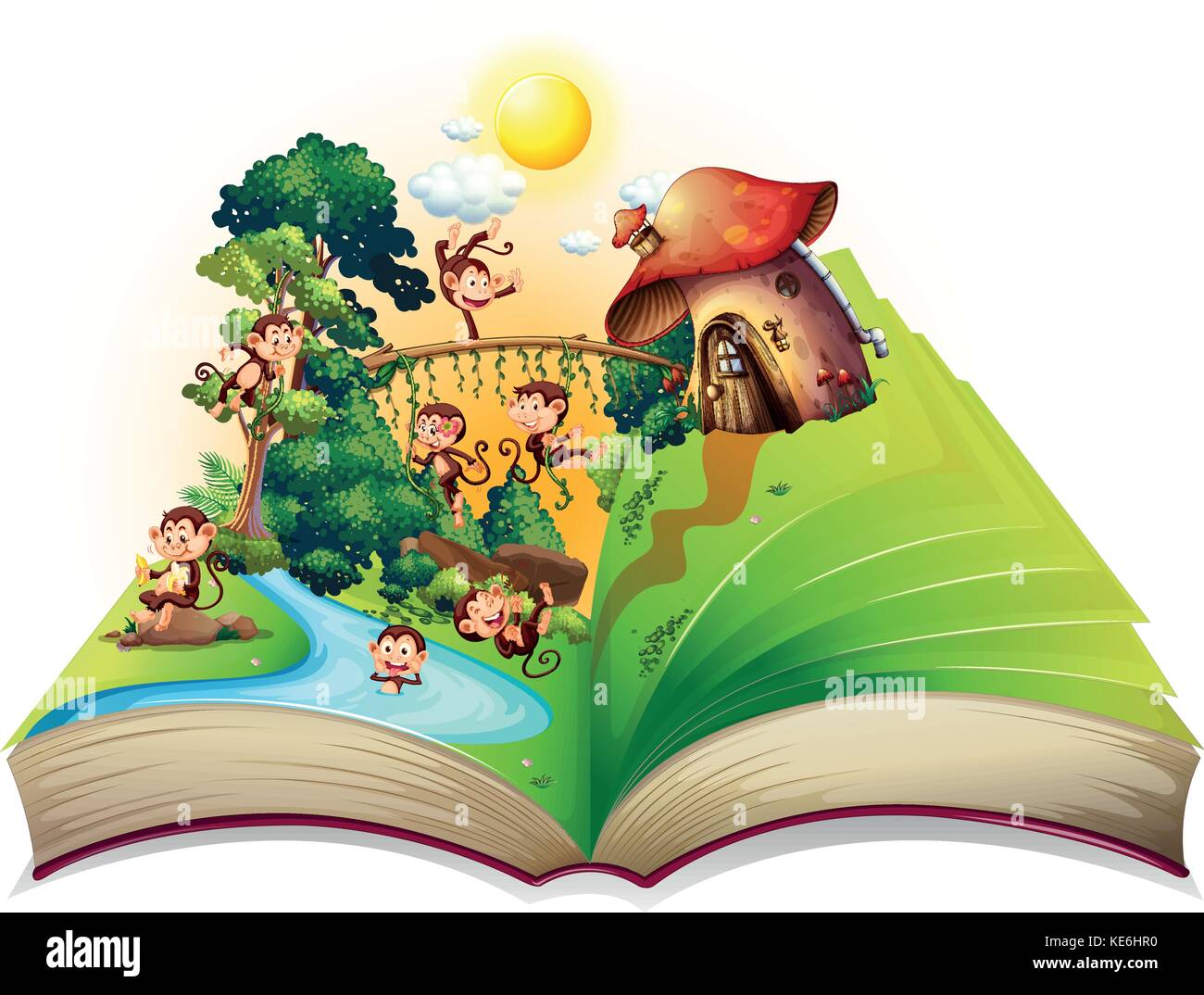 Book of monkeys living by the river illustration Stock Vector Image ...