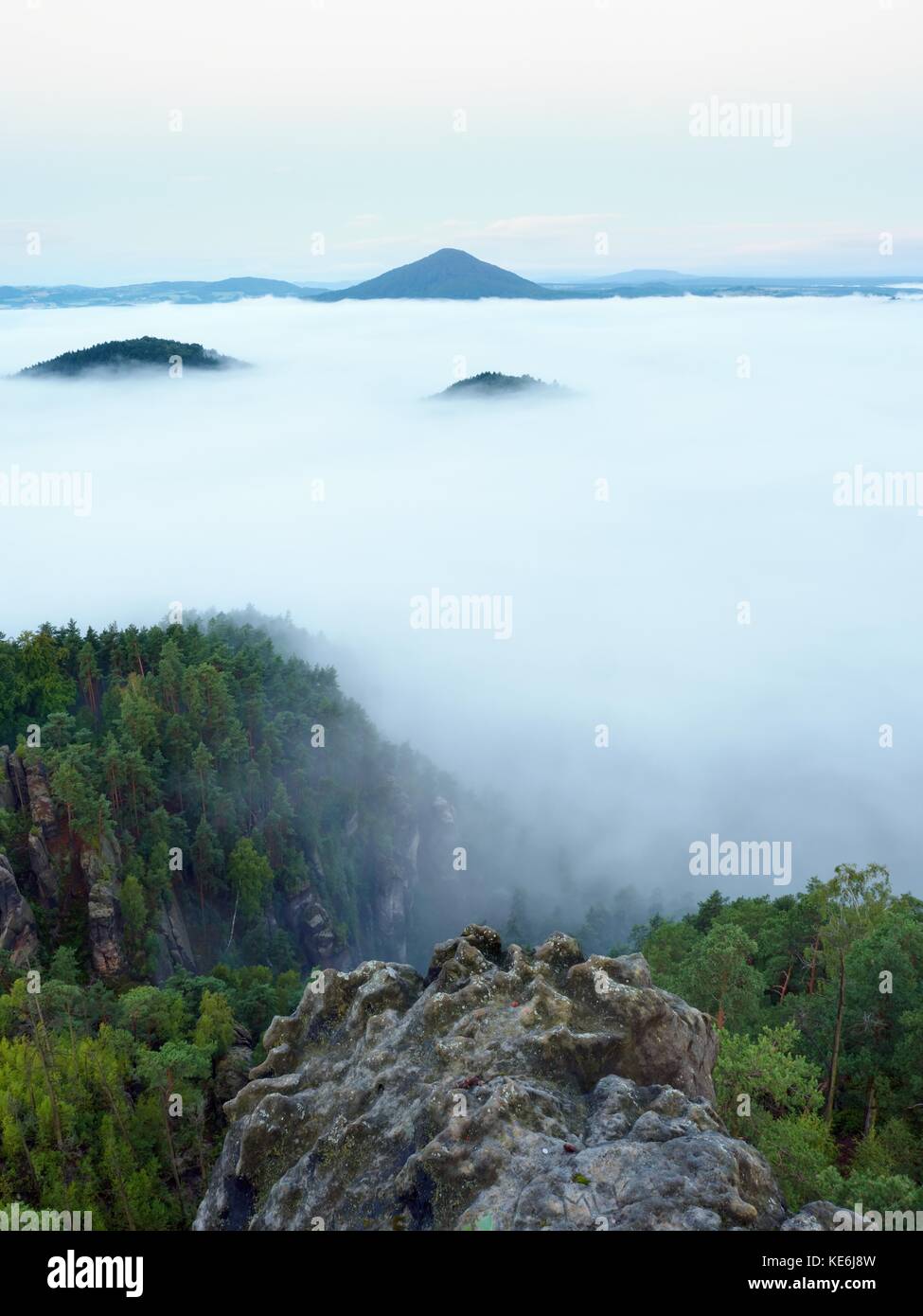 Heavy Mist Magnificent heavy mist in landscape. Autumn creamy fog in countryside ...