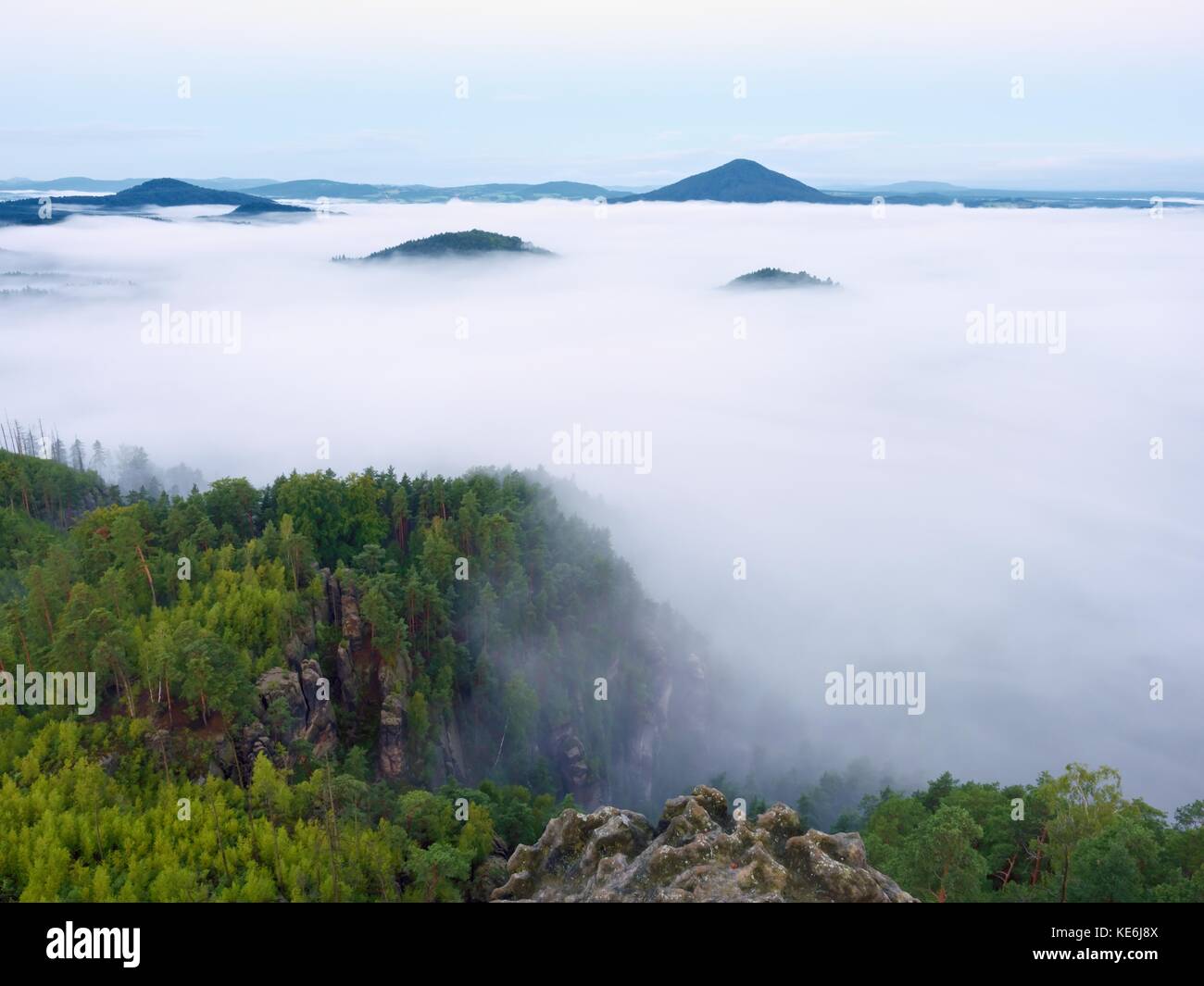 Heavy Mist Magnificent heavy mist in landscape. Autumn creamy fog in countryside ...