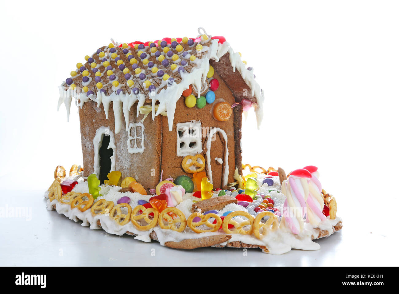 Gingerbread candy sugar house. Fairy tail candyhouse covered with snow