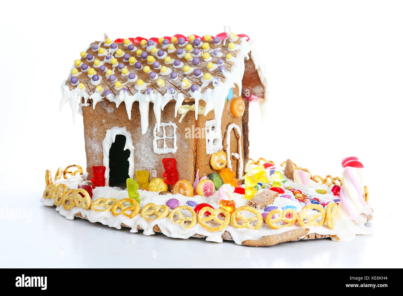 Gingerbread candy sugar house. Fairy tail candyhouse covered with snow