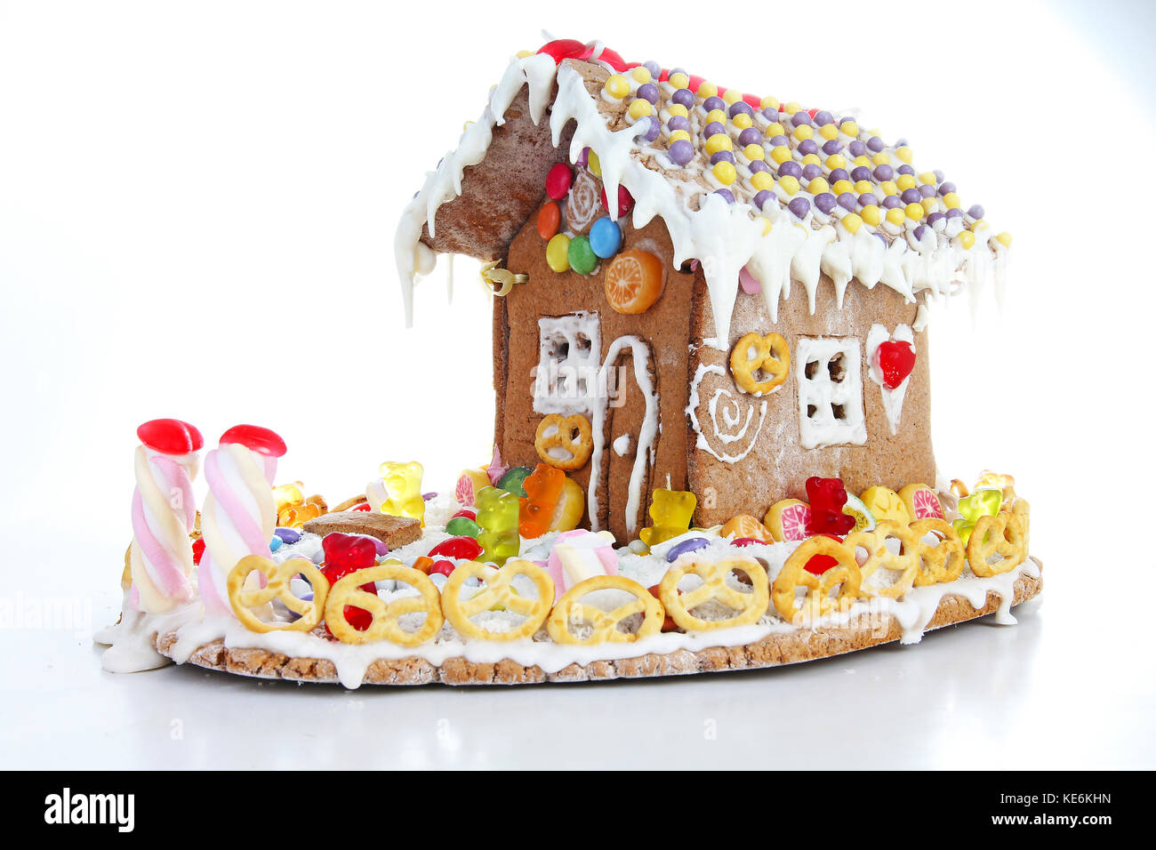 Gingerbread candy sugar house. Fairy tail candyhouse covered with snow