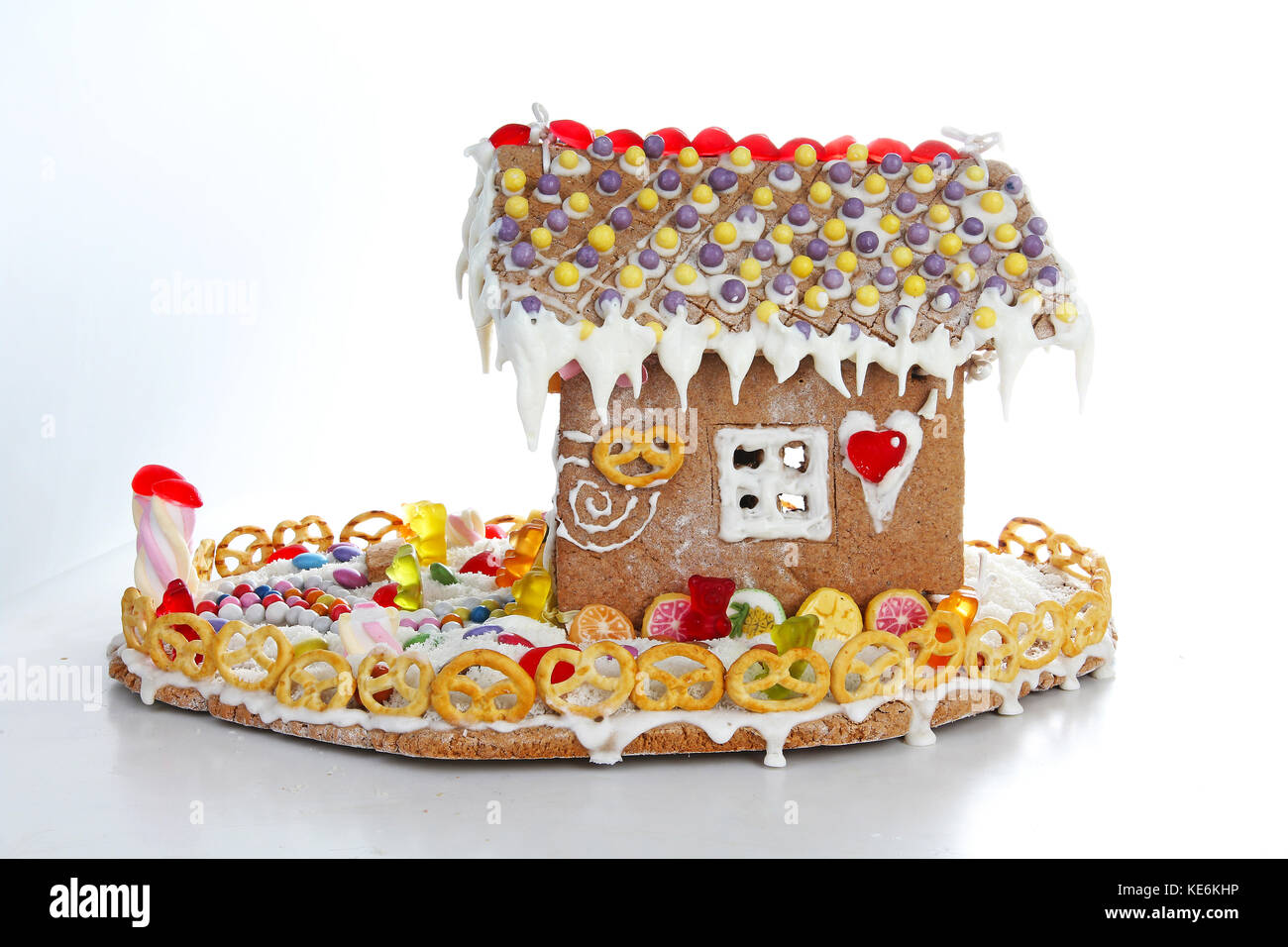 Gingerbread candy sugar house. Fairy tail candyhouse covered with snow