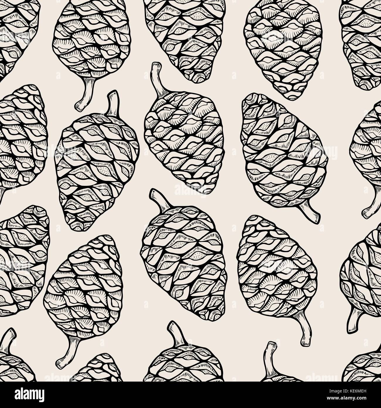 Seamless pattern with pine cones. Hand drawn sketch style vector ...