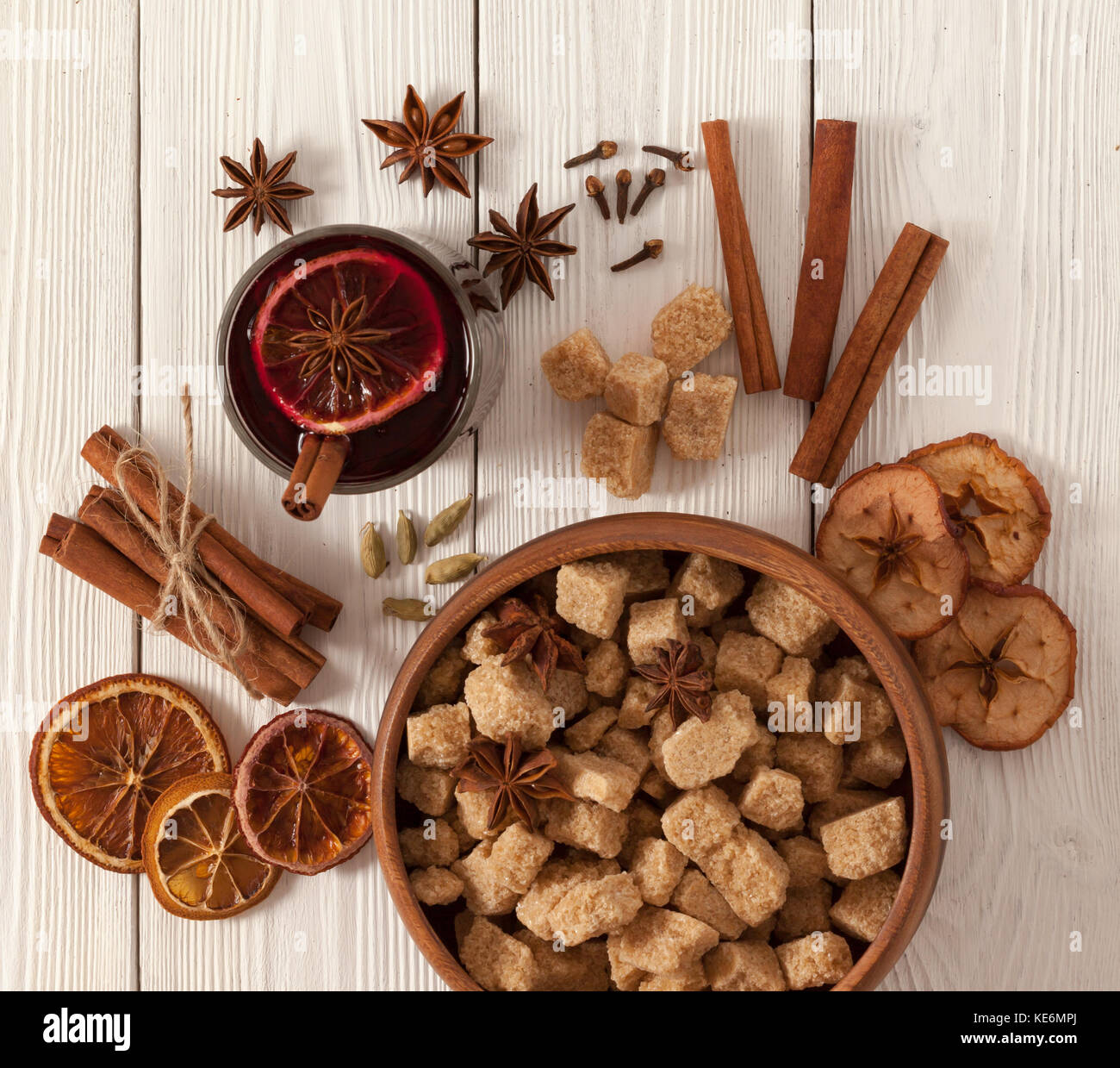 ingredients for mulled wine on white wooden table Stock Photo Alamy