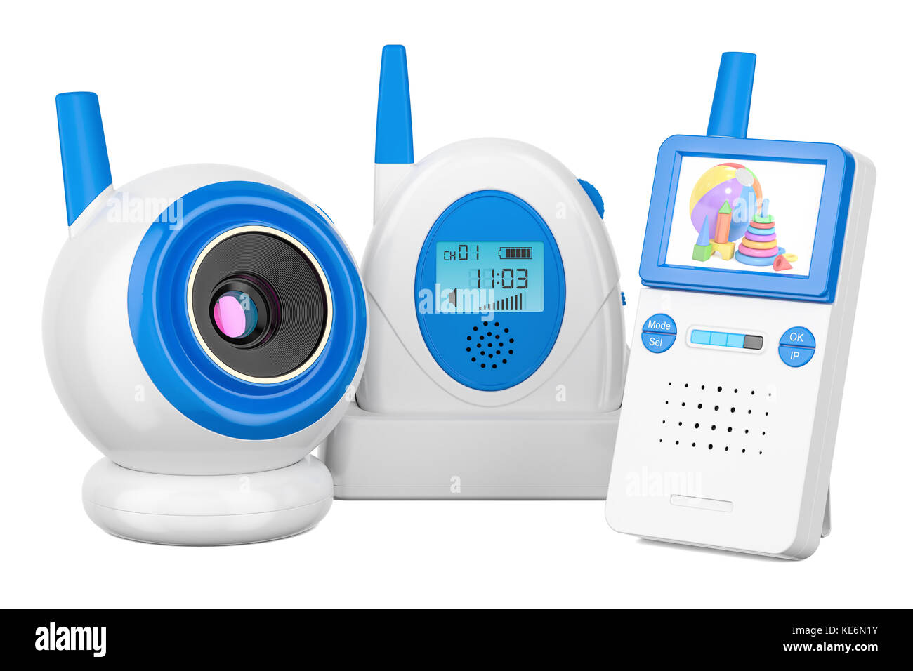 Baby cam and audio baby monitor, 3D rendering isolated on white ...