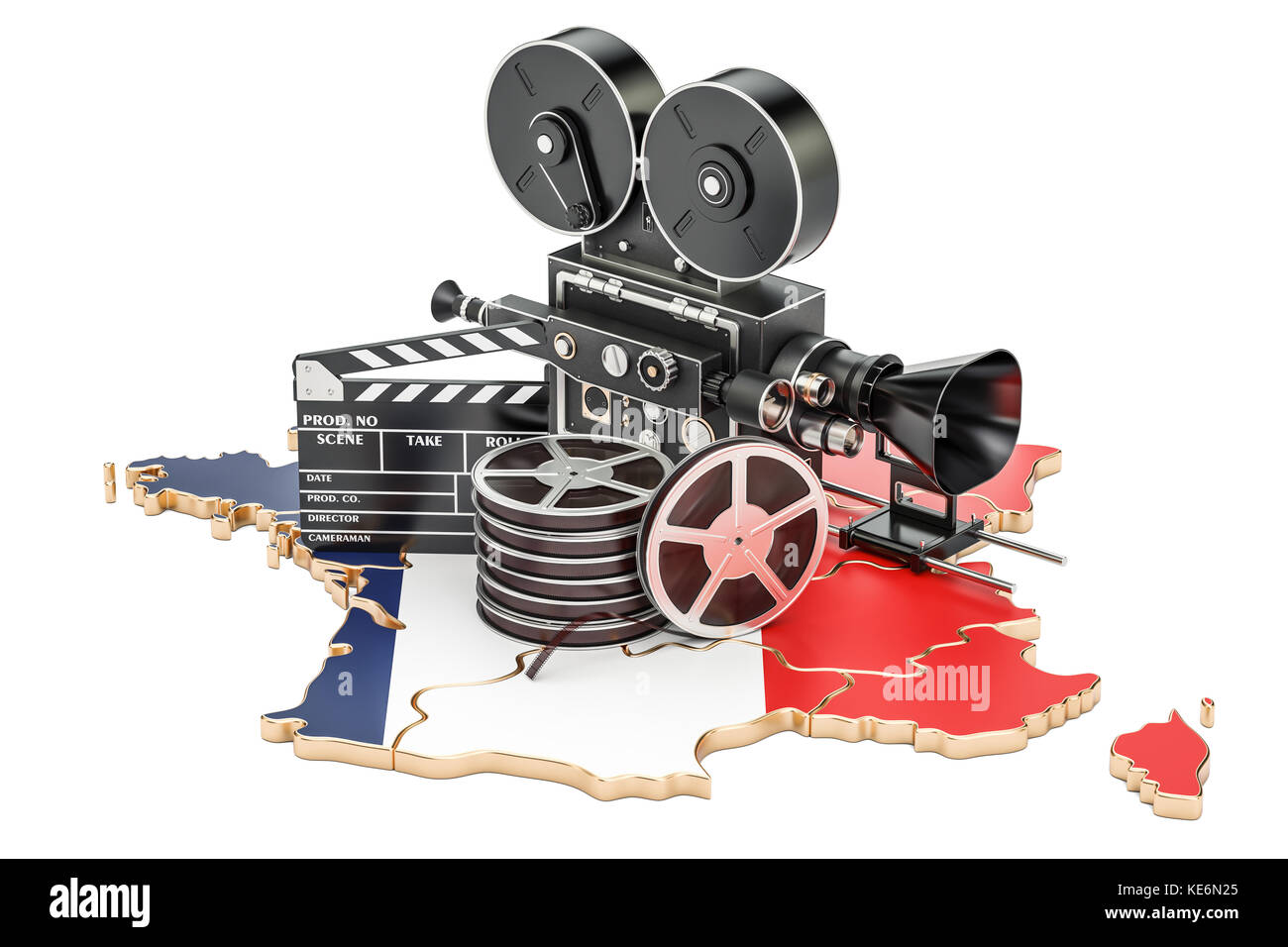French cinematography, film industry concept. 3D rendering isolated on white background Stock Photo