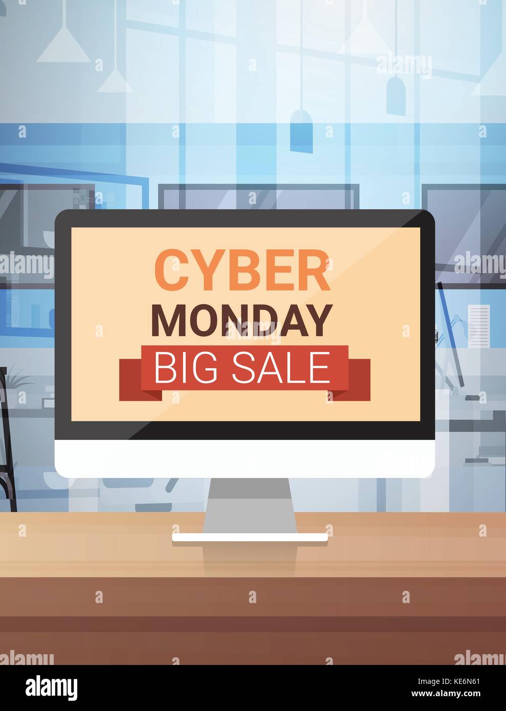 Cyber Monday Sign On Computer Monitor Big Sale Banner Background Design