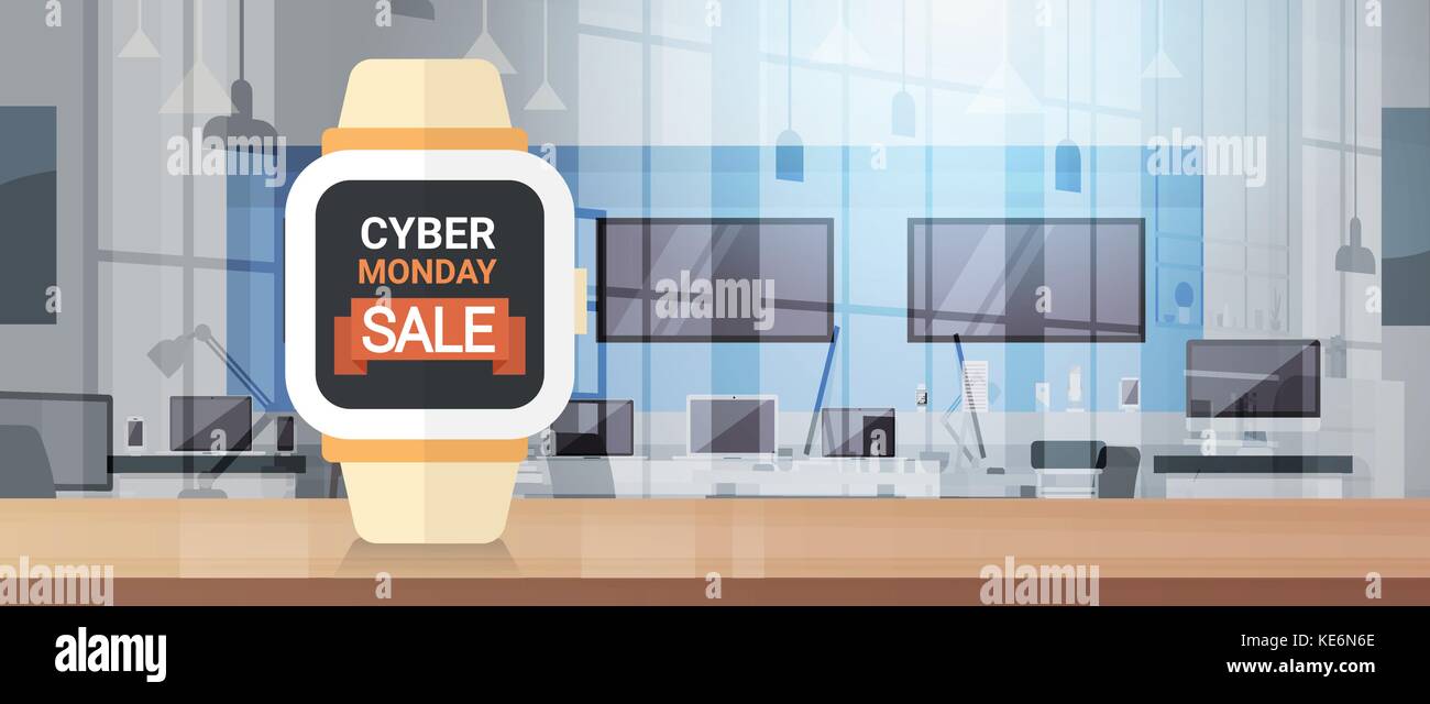 Cyber Monday Sign On Smart Watch Monitor Big Sale Banner