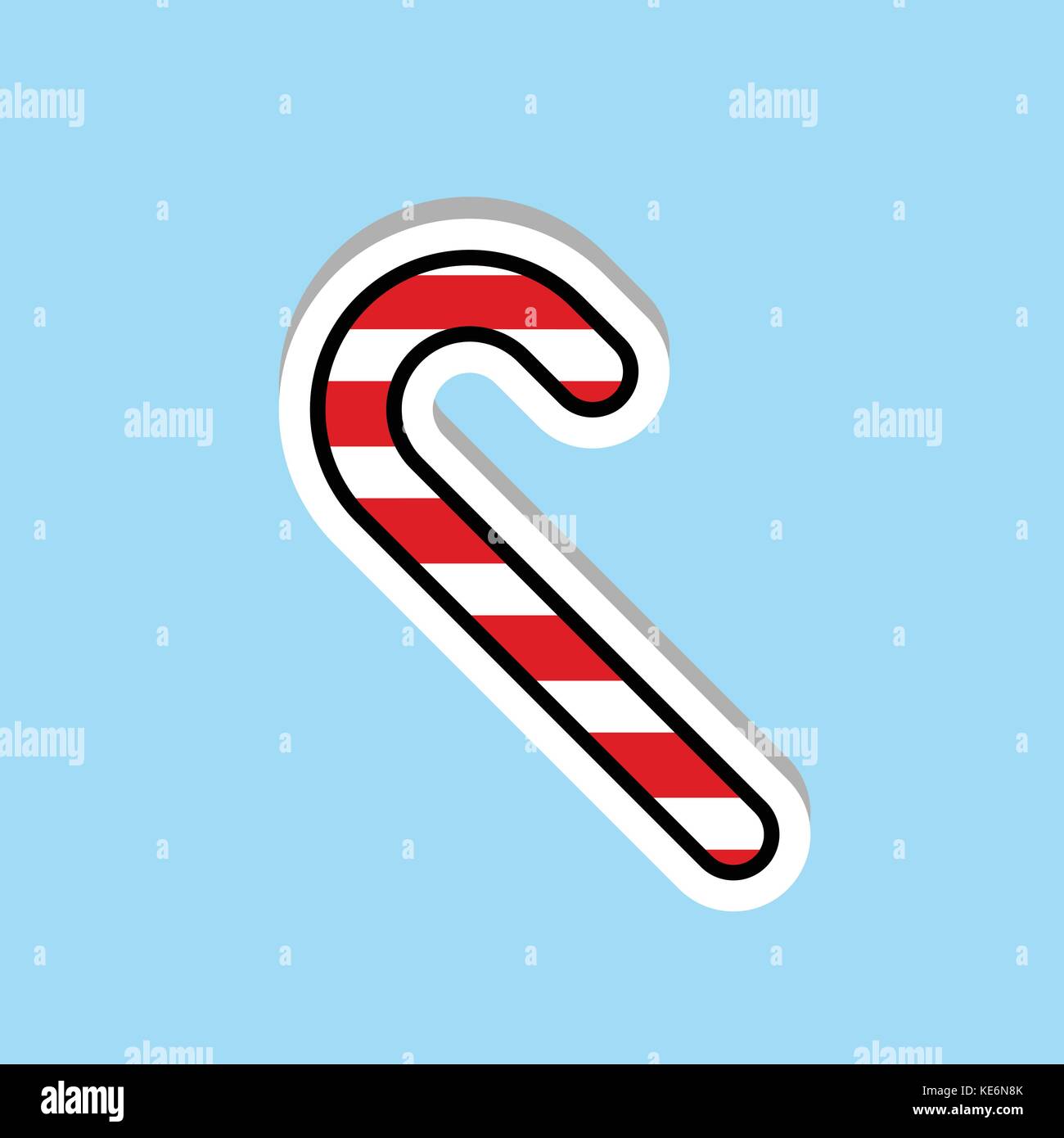 Candy Cane Icon Traditional Christmas Lolly Sticker Concept Stock Vector