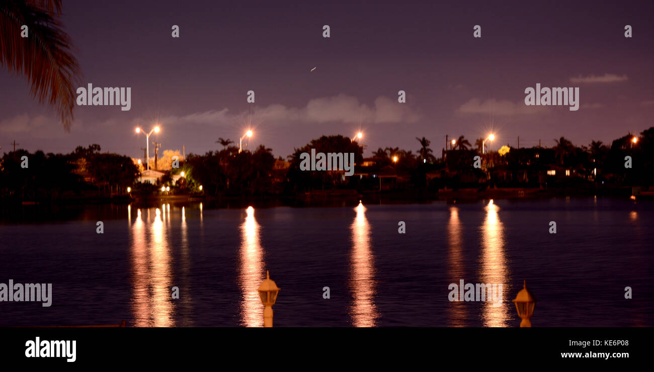 Street lights at backyard lake Stock Photo Alamy