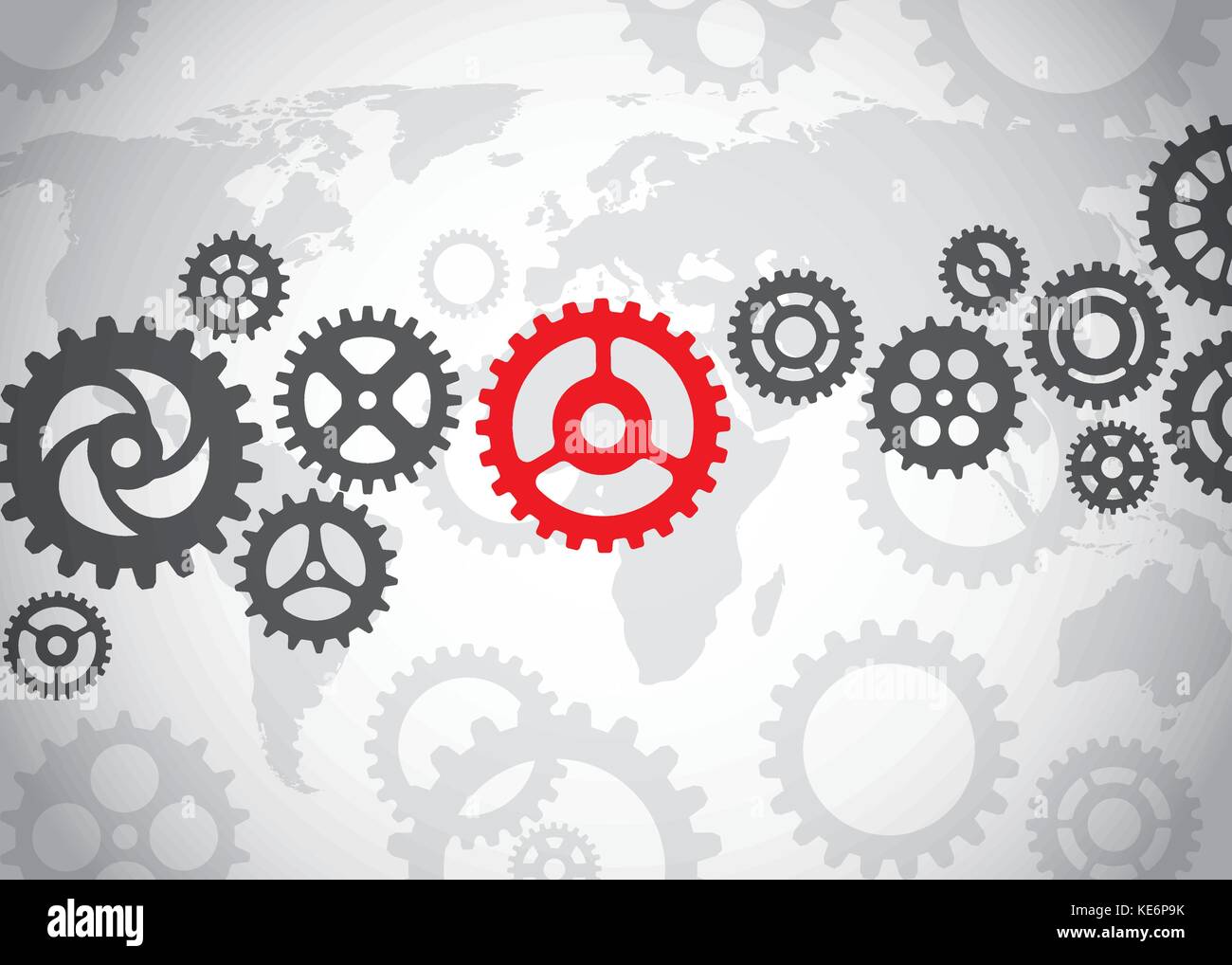 Gears on the world background Stock Vector