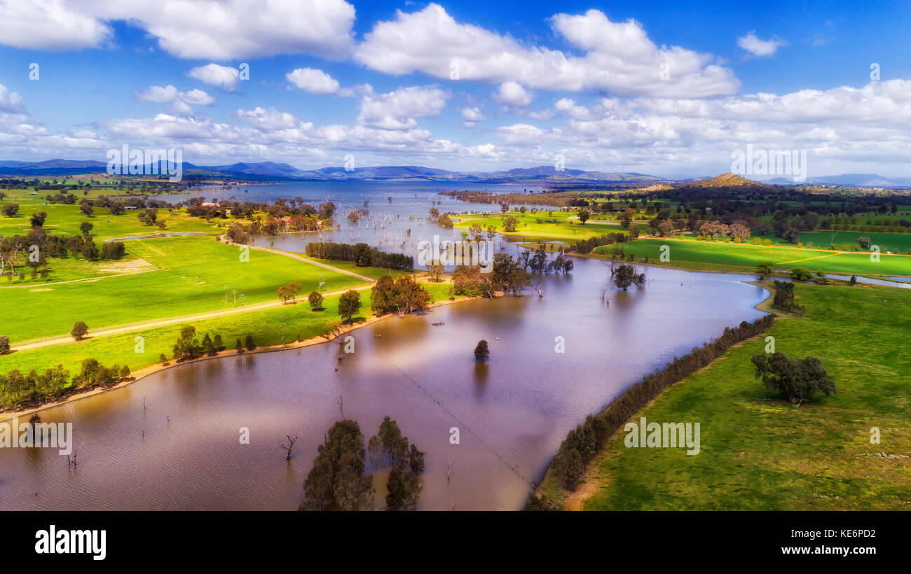 Hume lake, Murray river and Bowna creek surrounded by cultivated