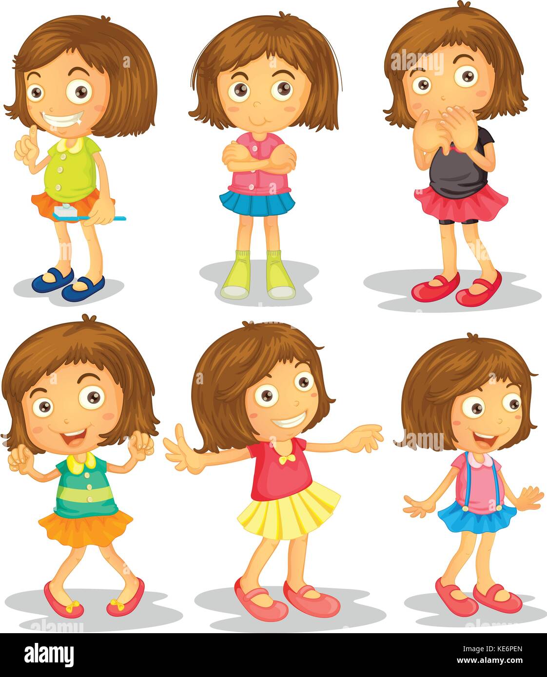 Cute Beautiful Girl In The Style Of Stickers In Different Poses Third Pack  Stock Illustration - Download Image Now - iStock