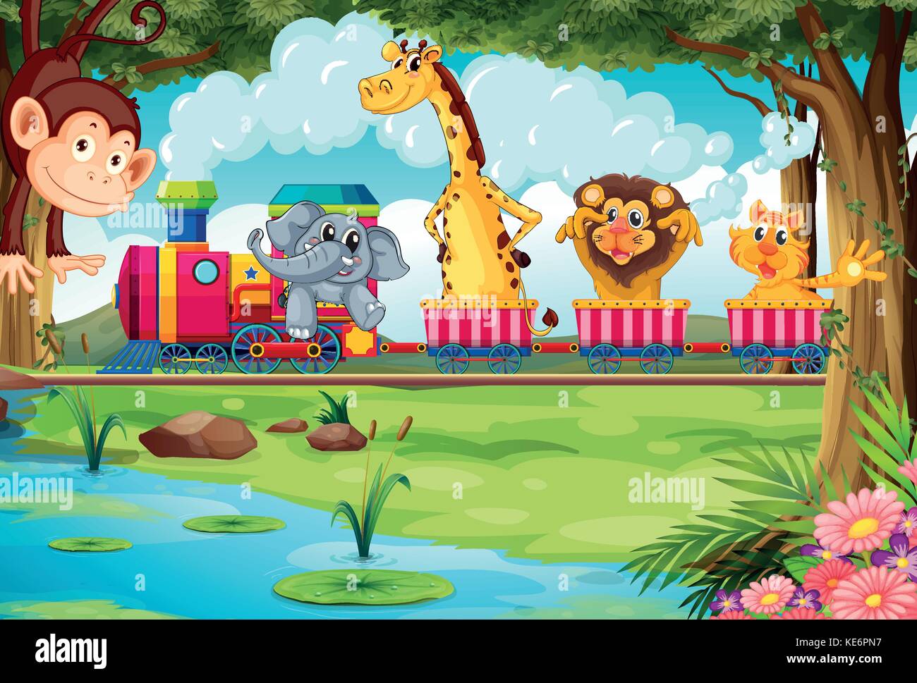 Many animals riding on a train Stock Vector Image & Art - Alamy