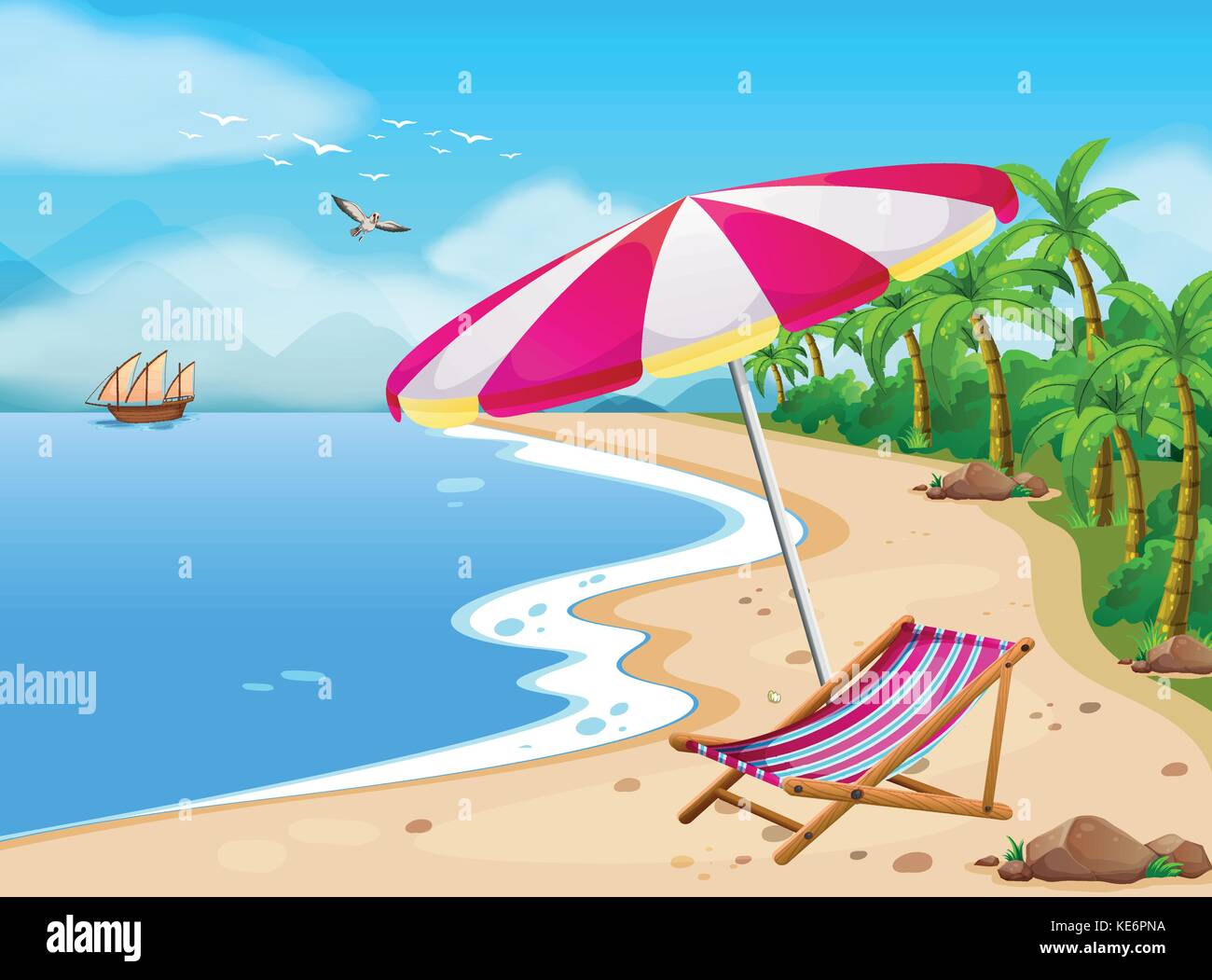 Illustration of a beach view with umbrella Stock Vector Image & Art - Alamy