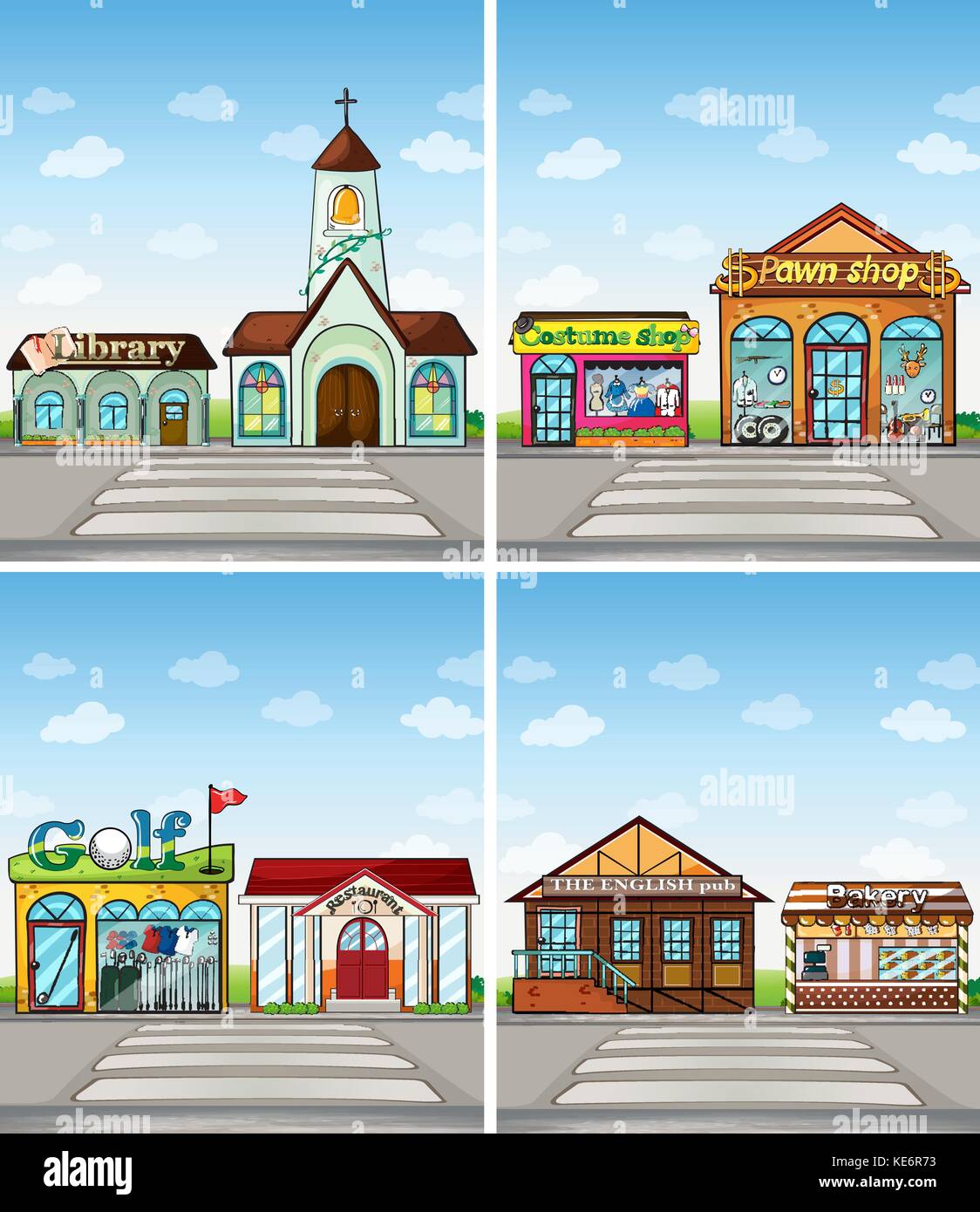 buildings and stores in the town Stock Vector