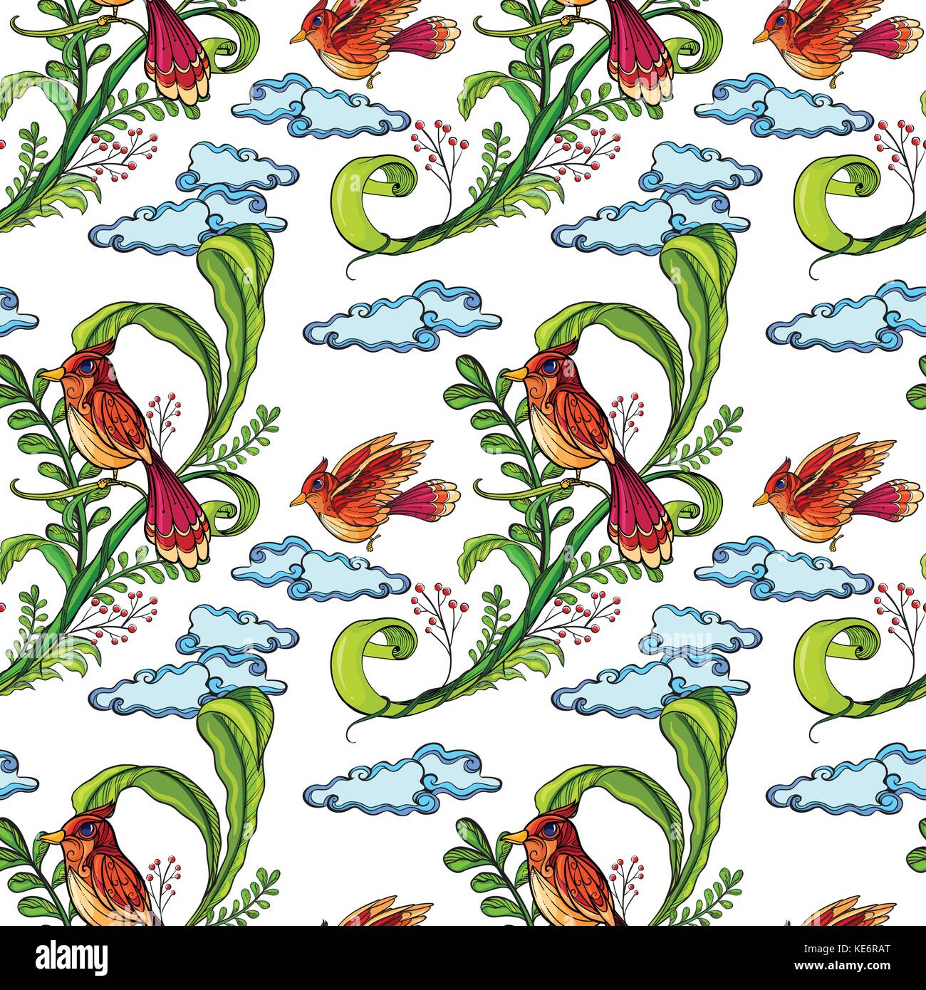 Illustration of a seamless bird and flowers Stock Vector Image & Art ...