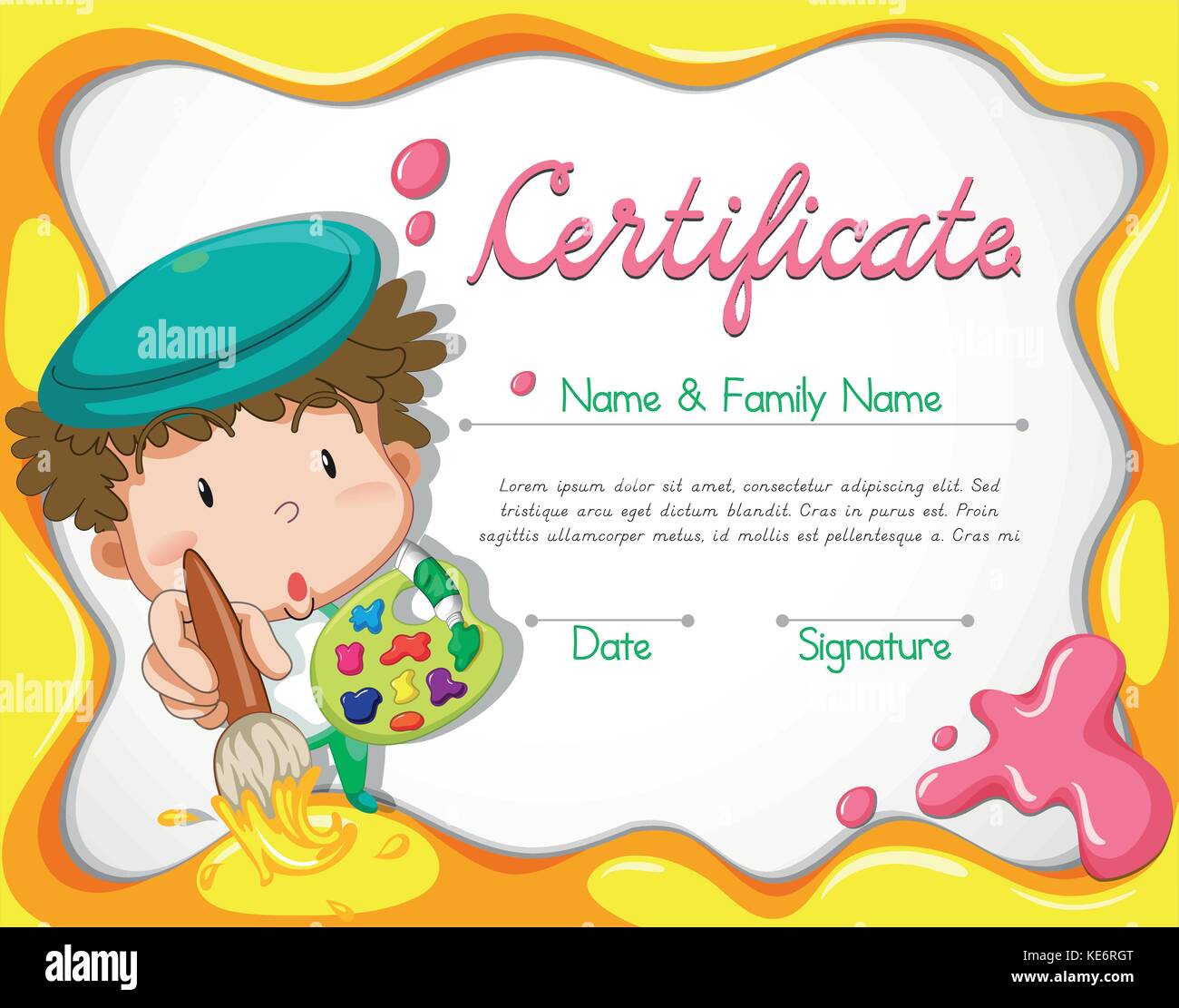 Certificate with artist and watercolor background Stock Vector Image