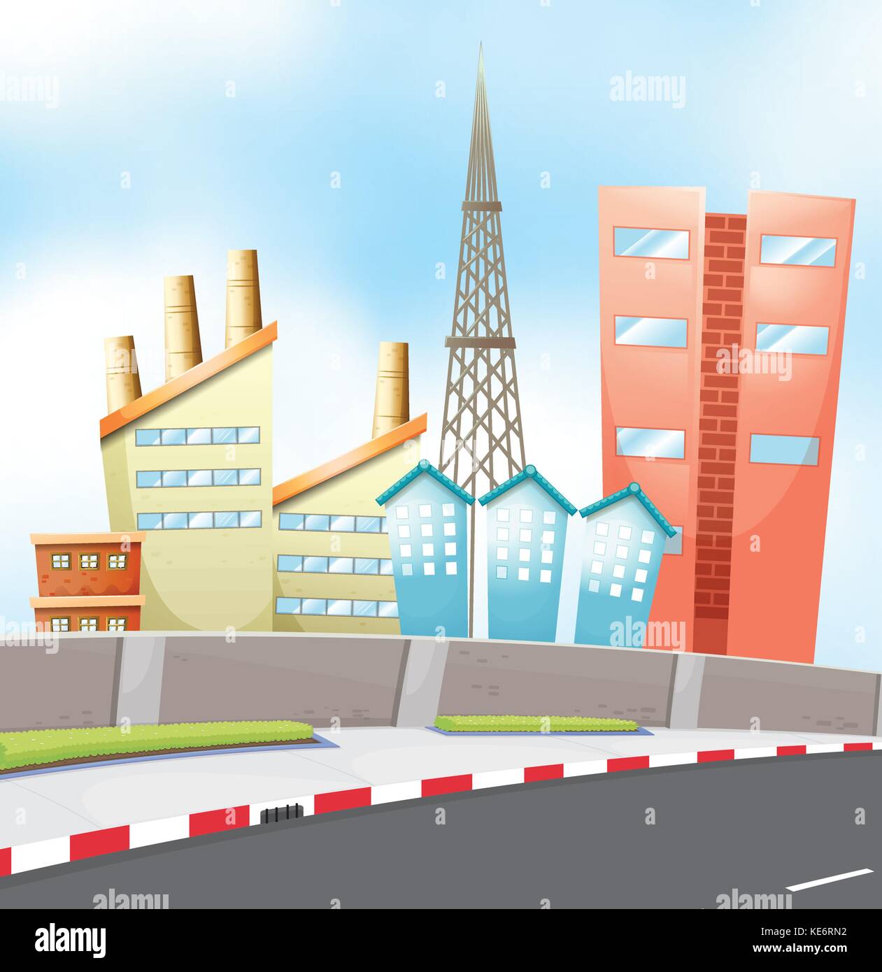 View of city with many buildings by the road Stock Vector Image & Art ...