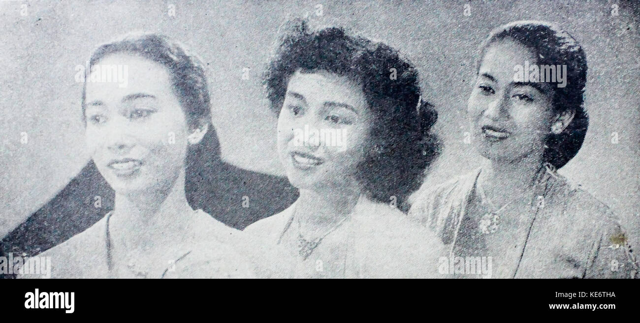 Titi Savitri, Tina Melinda, and Nurnaningsih Dunia Film 15 May 1954 p16 Stock Photo