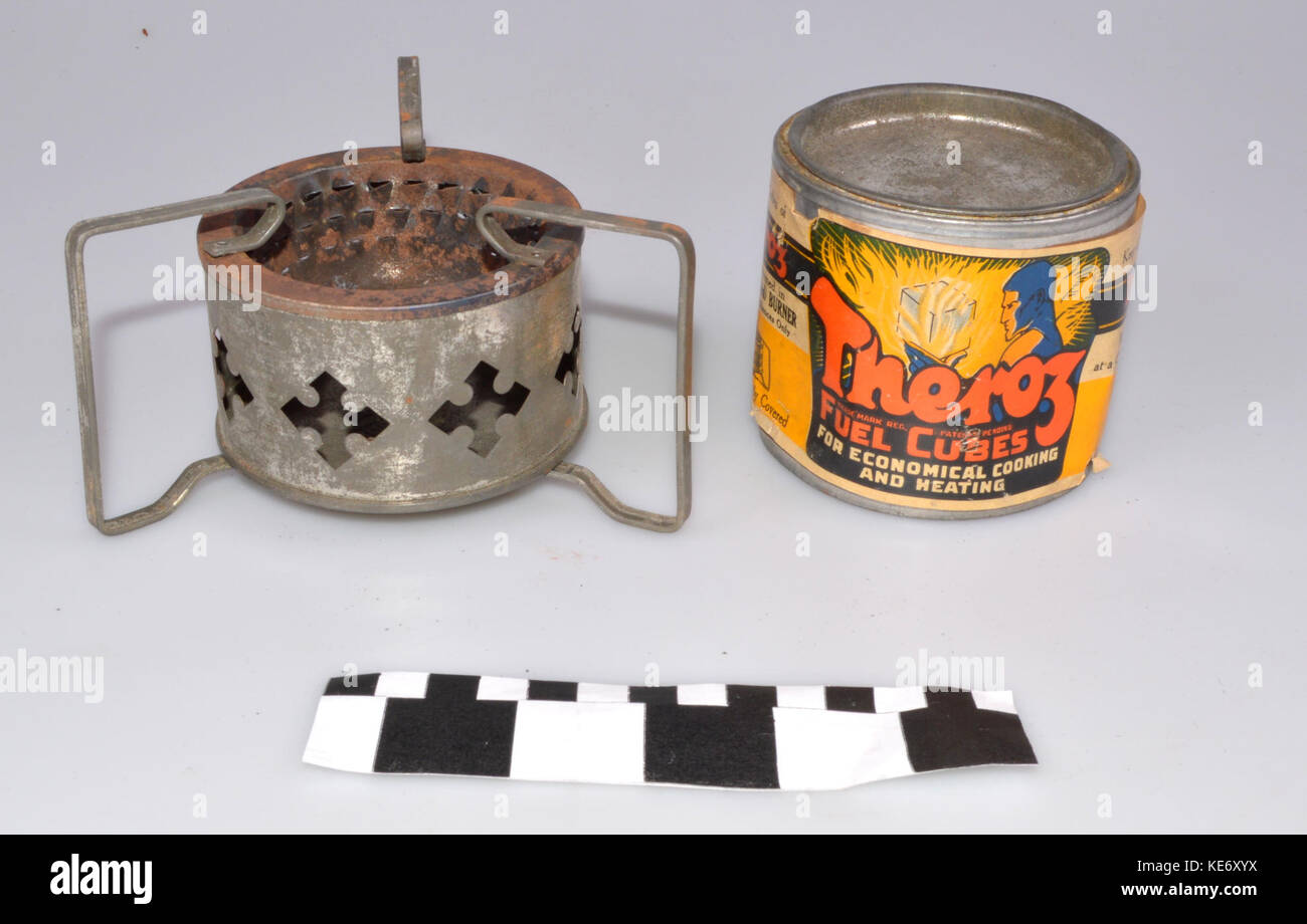 World War I Theroz Portable Stove with Fuel Can Stock Photo
