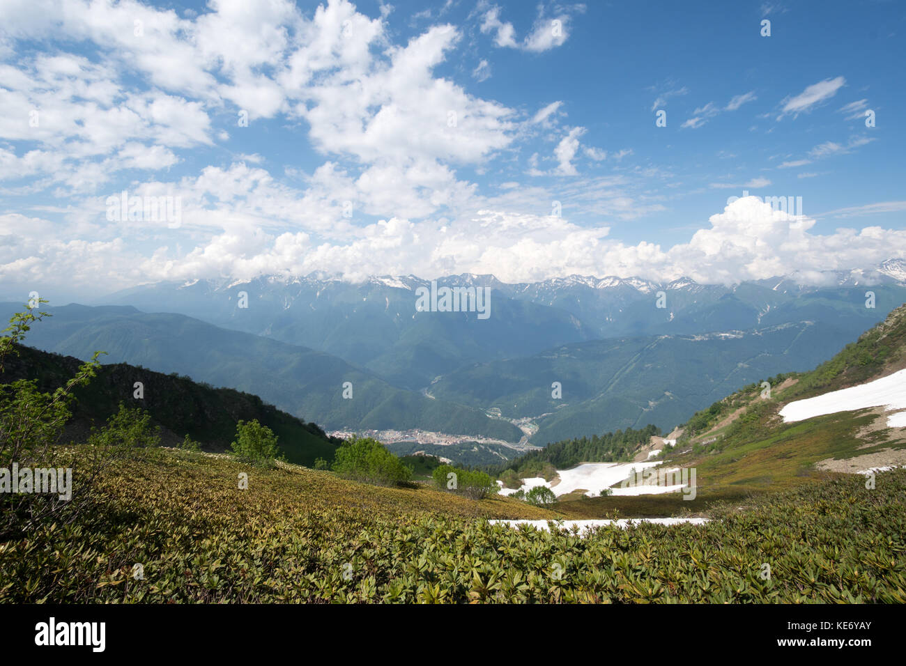 Panorama of the top of the Caucasus mountains Stock Photo