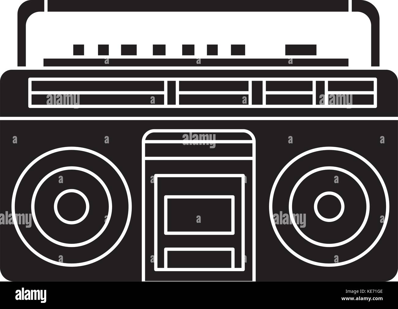 retro tape recorder icon, vector illustration, black sign on isolated background Stock Vector