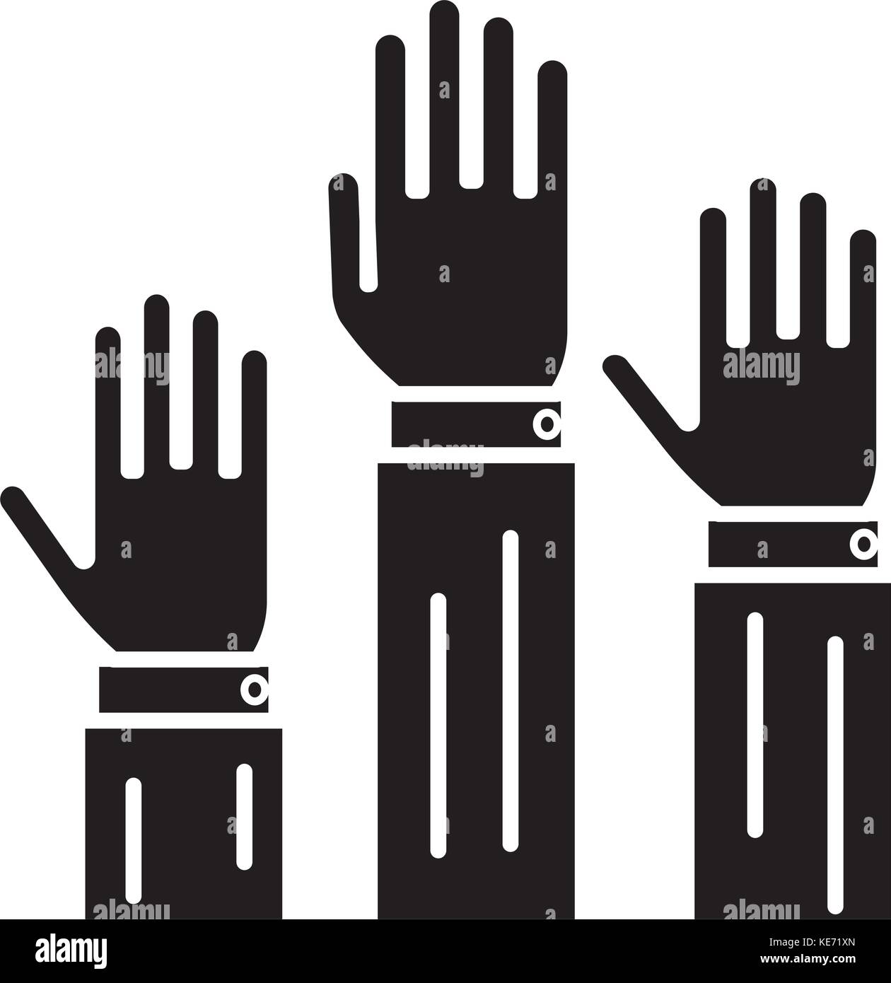 rights - 3 hands up icon, vector illustration, black sign on isolated ...