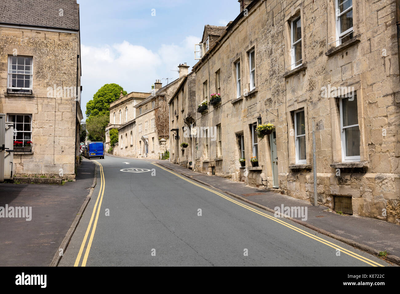 The B4073 Gloucester Street in Painswick lined with attractive houses