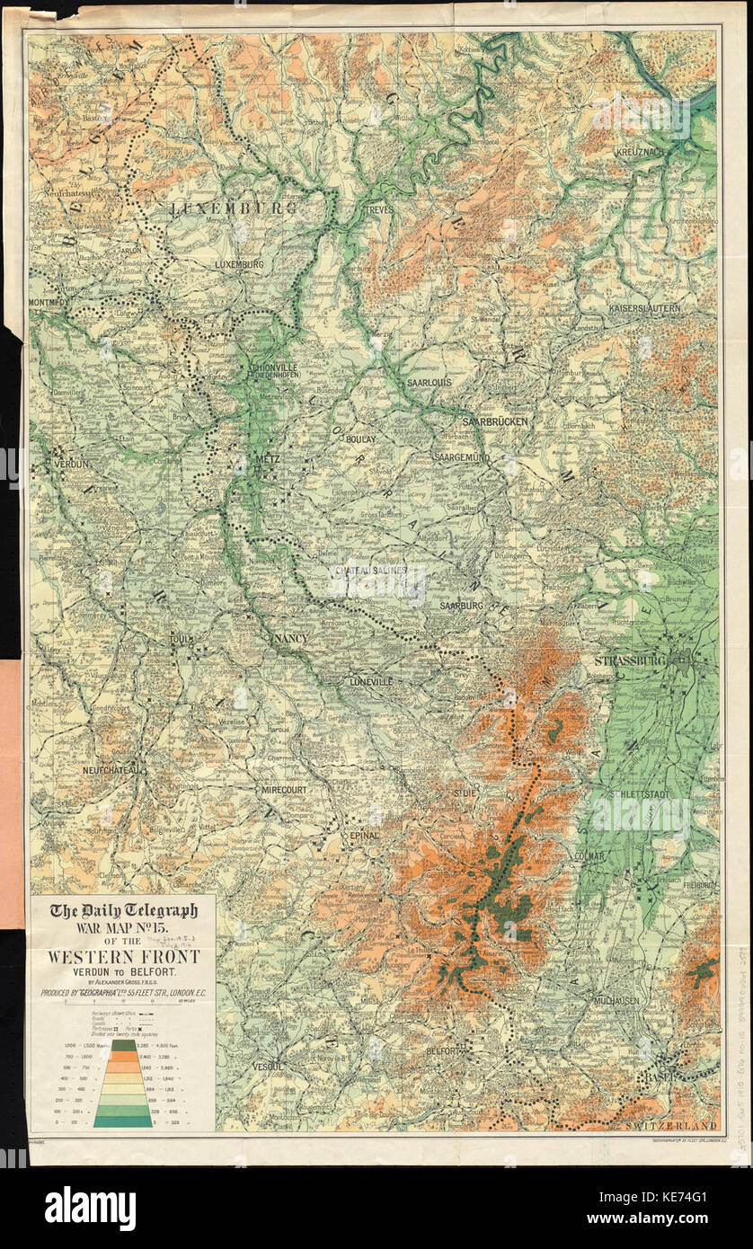 The Daily Telegraph war map no. 15   of the western front, Verdun to Belfort (14937362876) Stock Photo