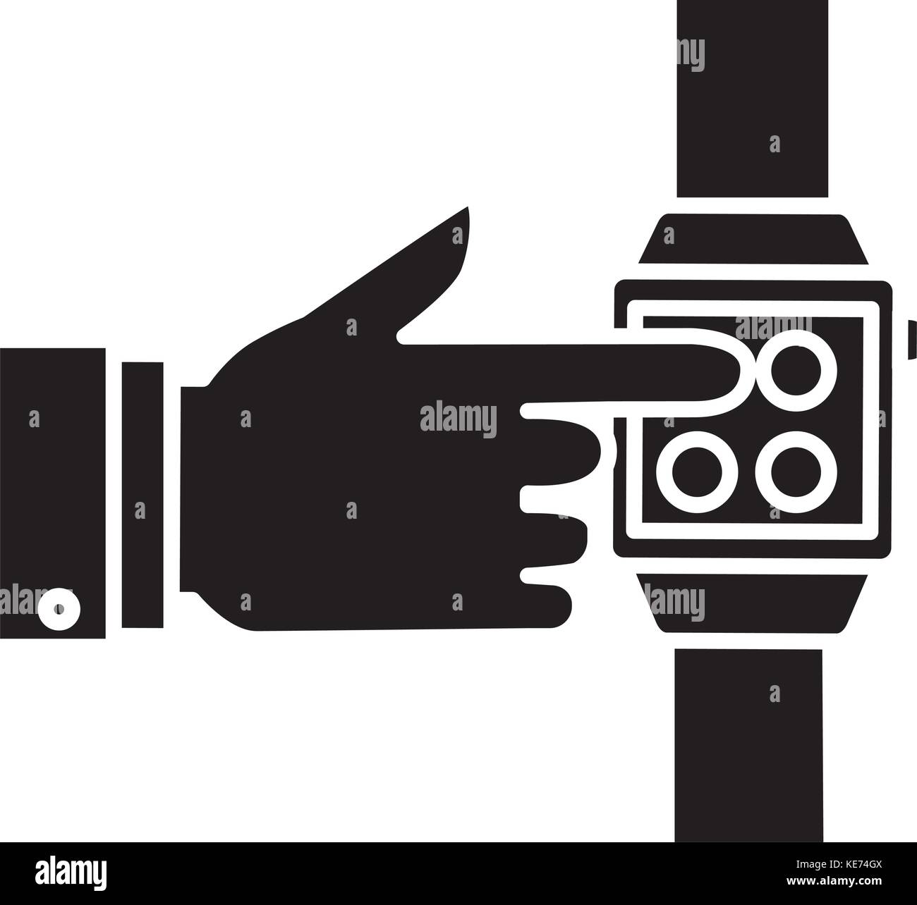 smart watch - hand touching watch icon, vector illustration, black sign ...