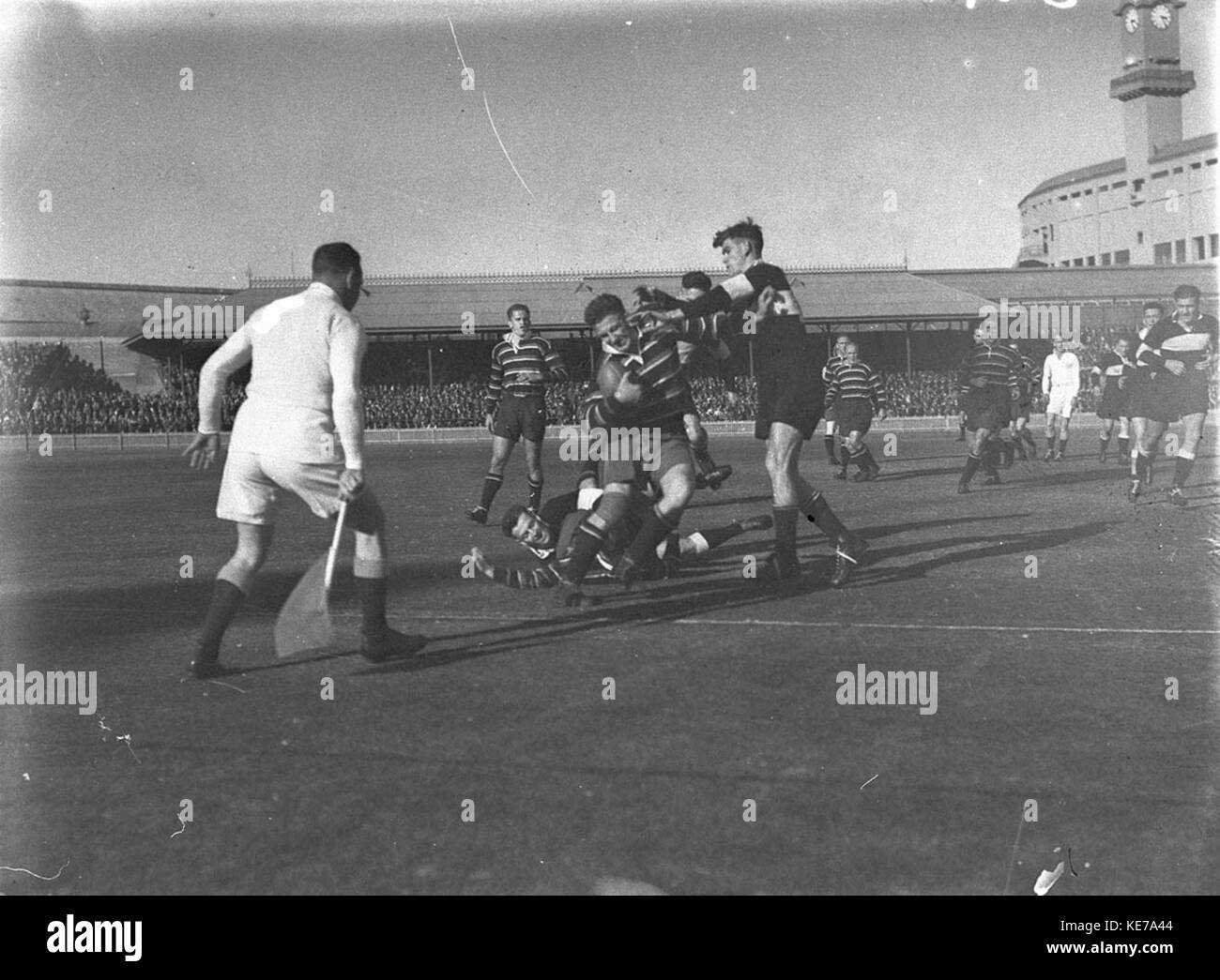 Rugby player tackle Black and White Stock Photos & Images - Alamy