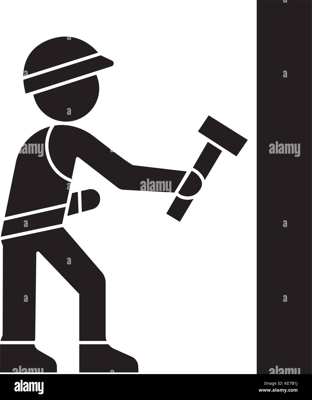 worker builder with hammer icon, vector illustration, black sign on ...