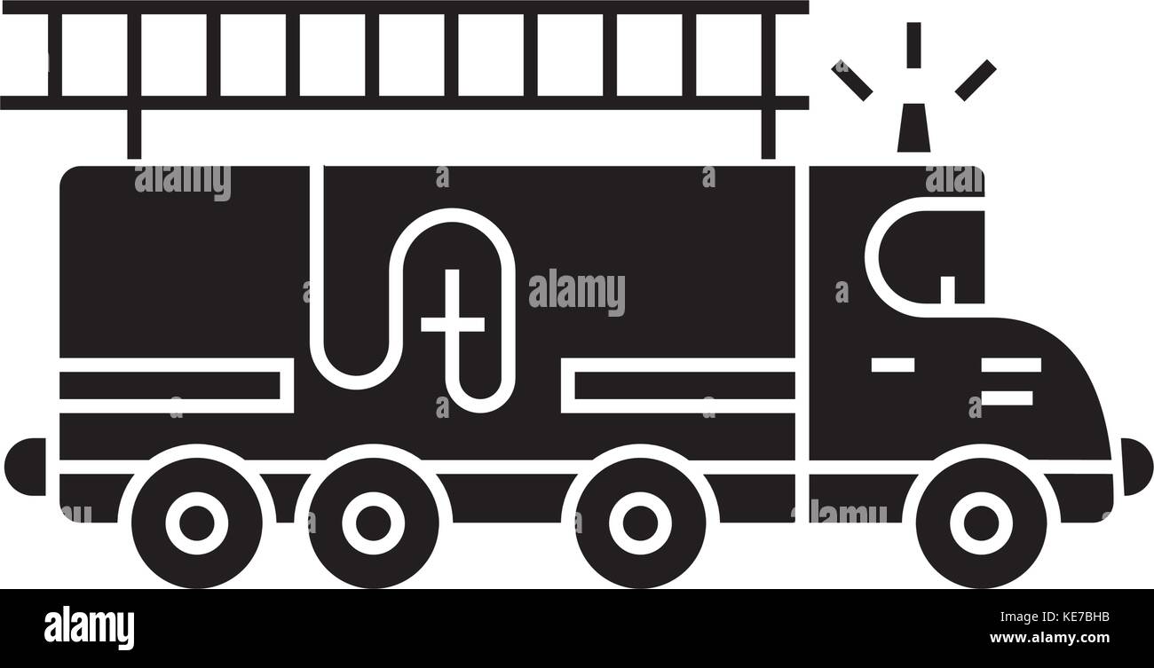 fire engine - car icon, vector illustration, black sign on isolated ...