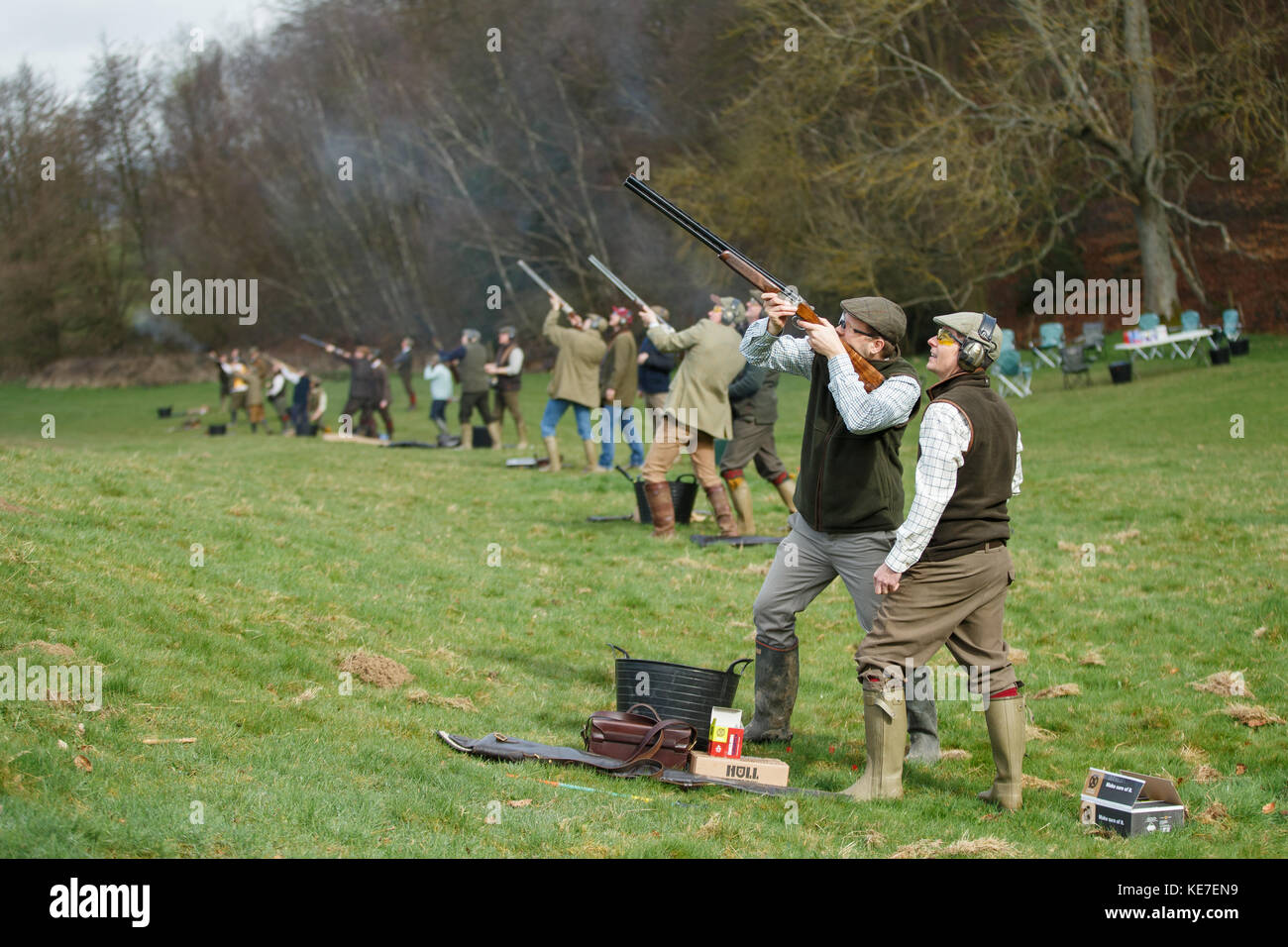 Clay pigeon shooting in a rural location Stock Photo Alamy
