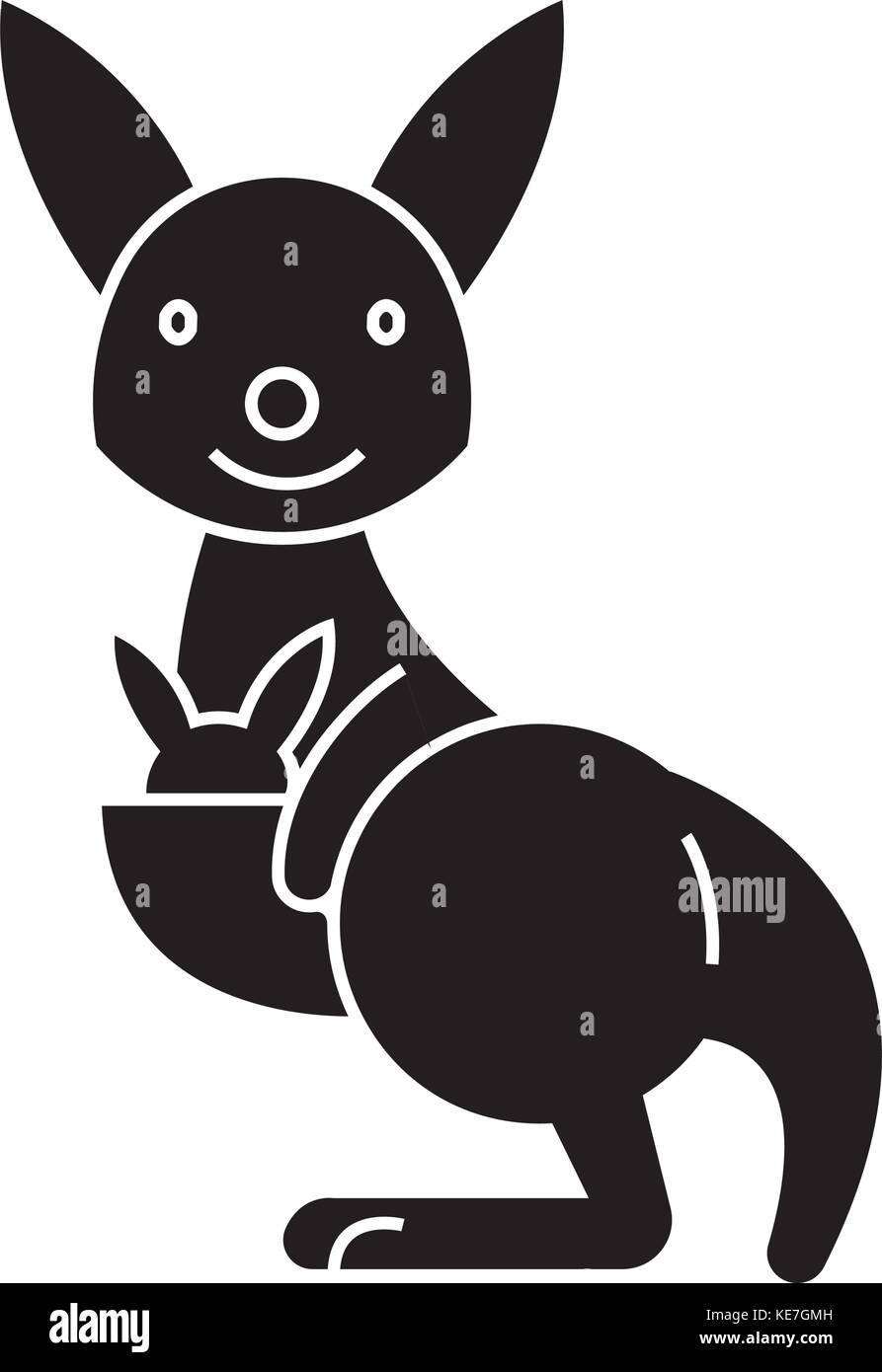 kangaroo cute icon, vector illustration, black sign on isolated
