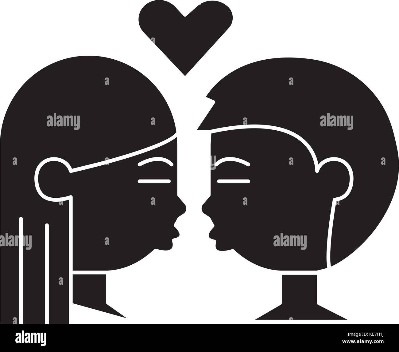 kissing couple in love icon, vector illustration, black sign on ...