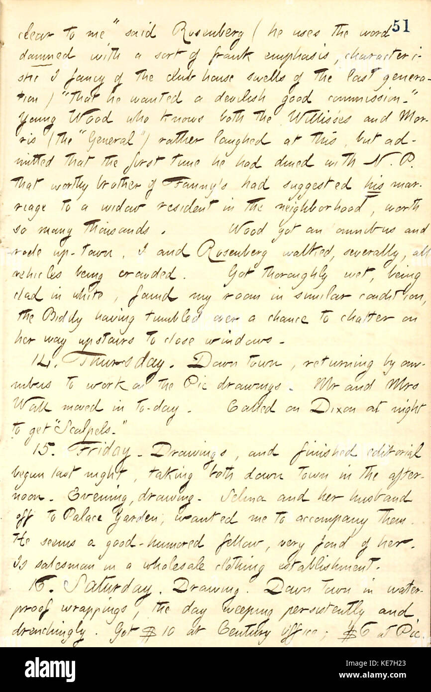 Thomas Butler Gunn Diaries  Volume 11, page 57, July 13 16, 1859 Stock Photo